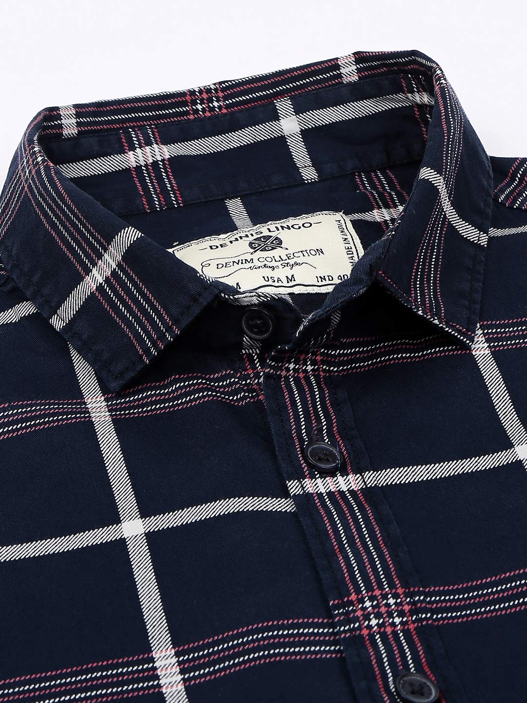 Dennis Lingo Men's Checkered Navy Cotton Shirt - Image 5