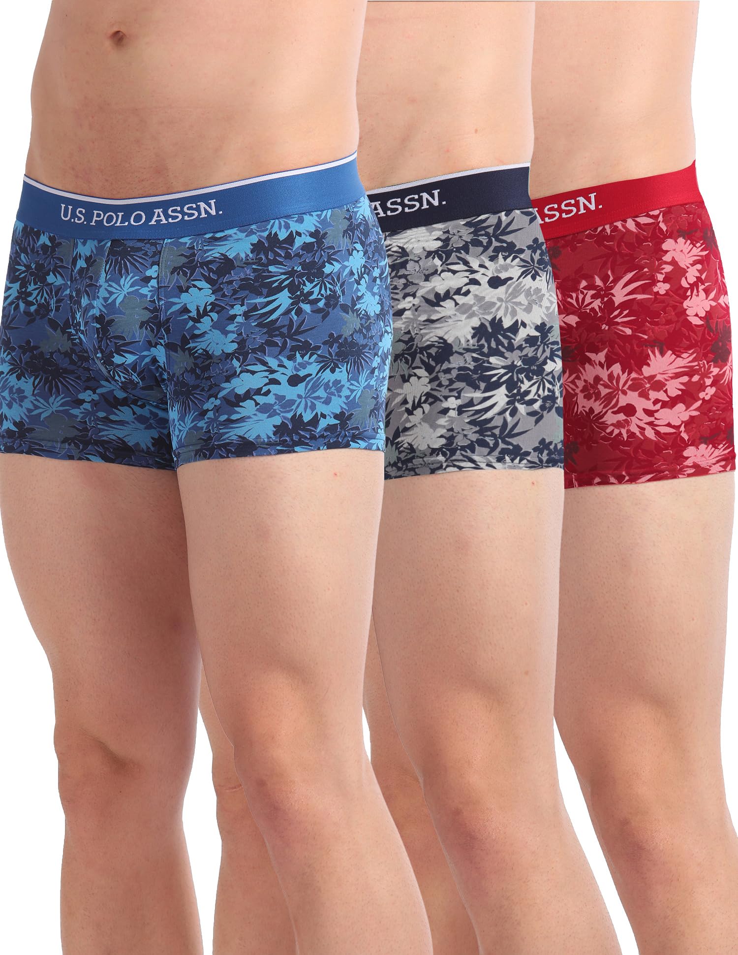 U.S. POLO ASSN Men's Cotton Blend Trunks - Blue-Red-Grey