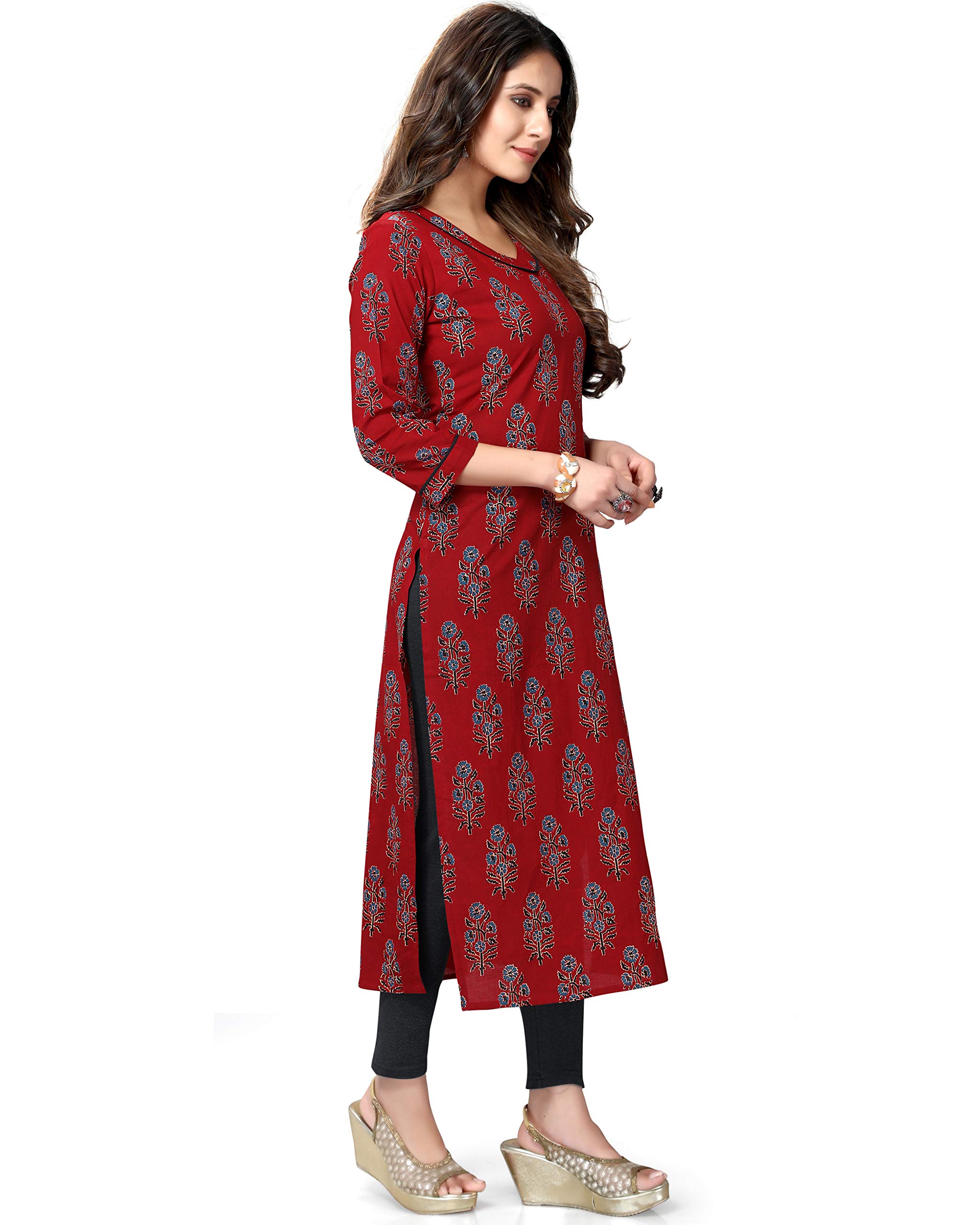 Rajnandini Women Cambric Cotton Kurti - Maroon - Image 3