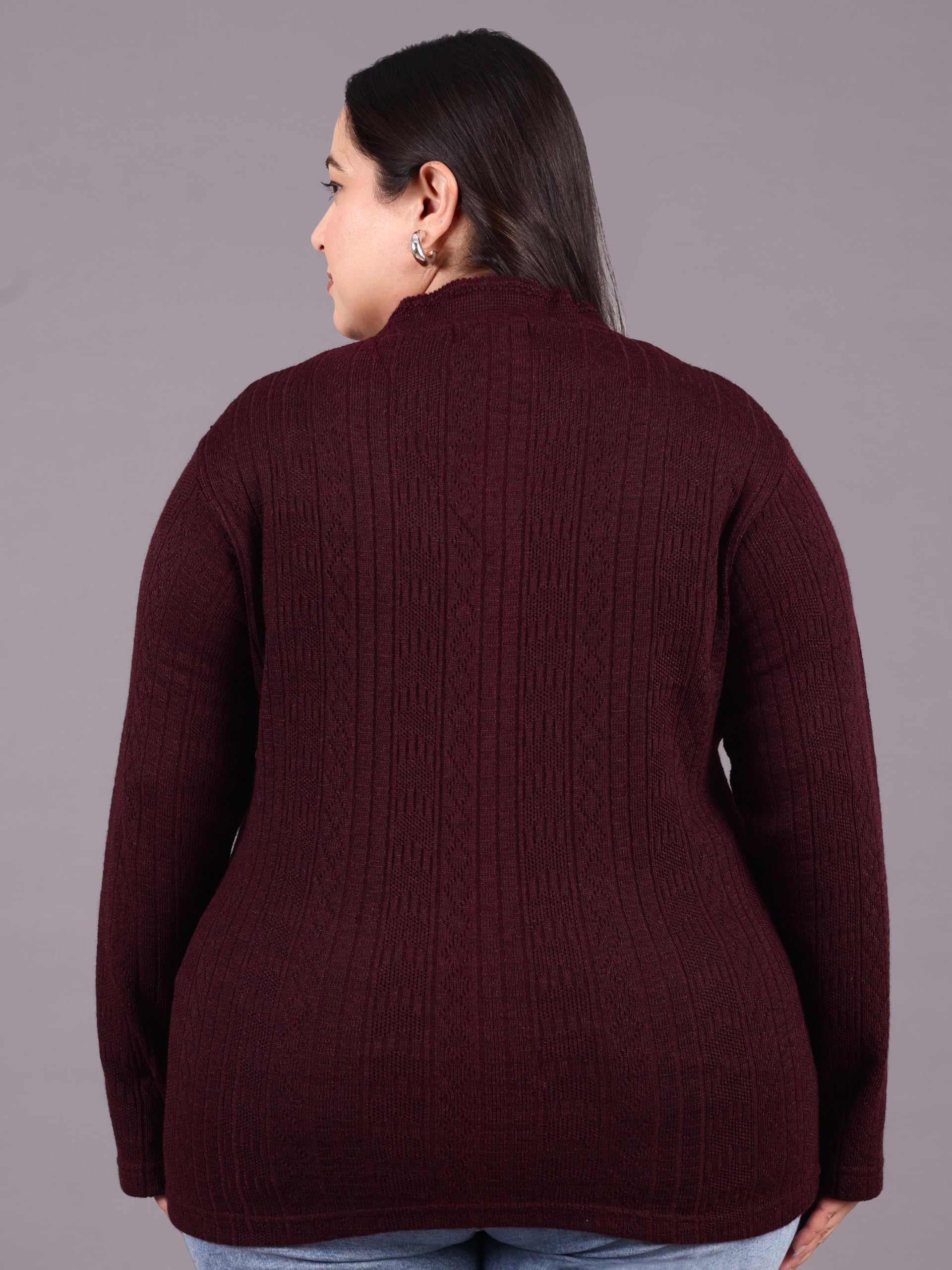 HIFZAA Women's Woolen Cardigan - Wine - Image 3