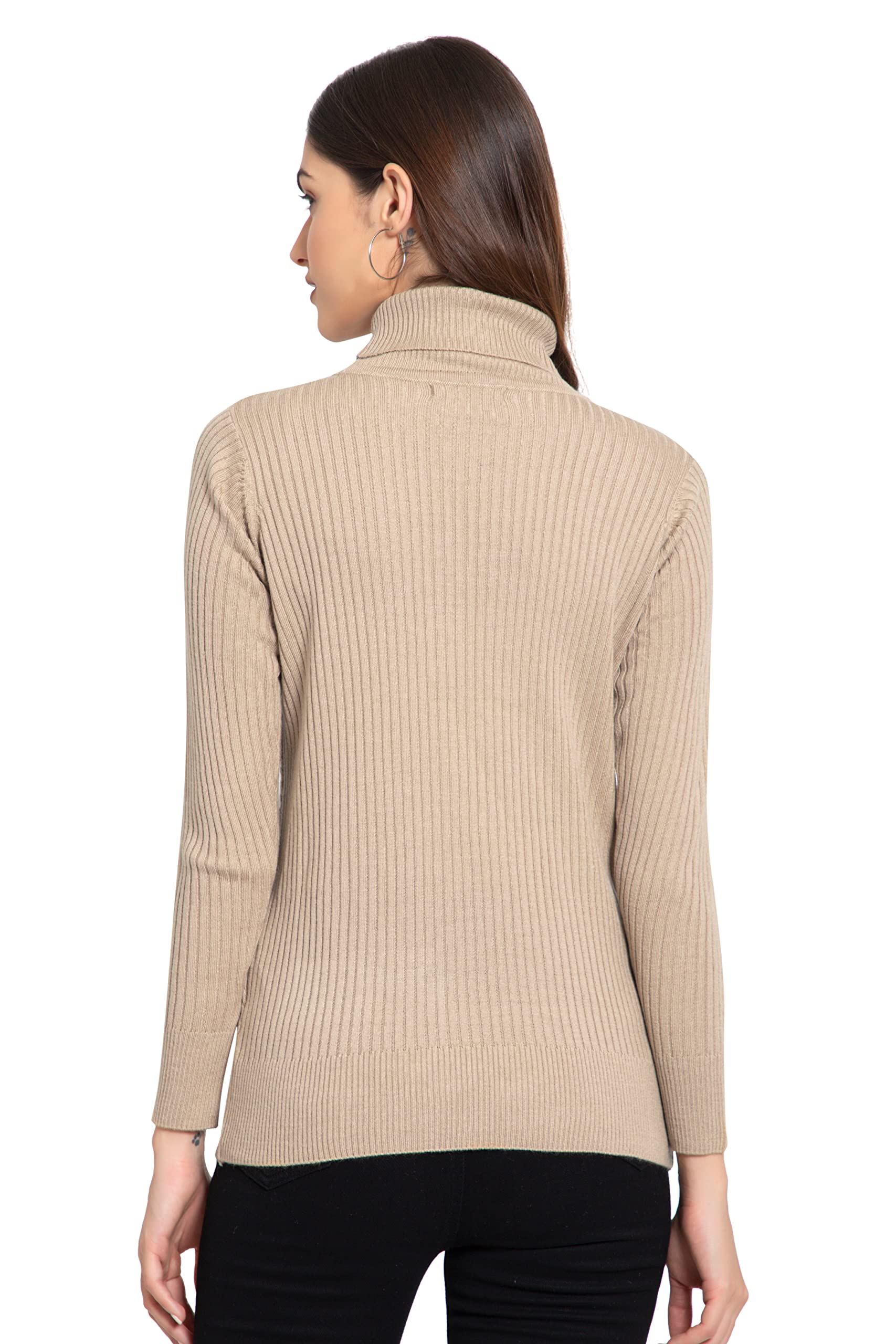 GODFREY Women's Acrylic Blend Turtle Neck Pullover - Beige - Image 3