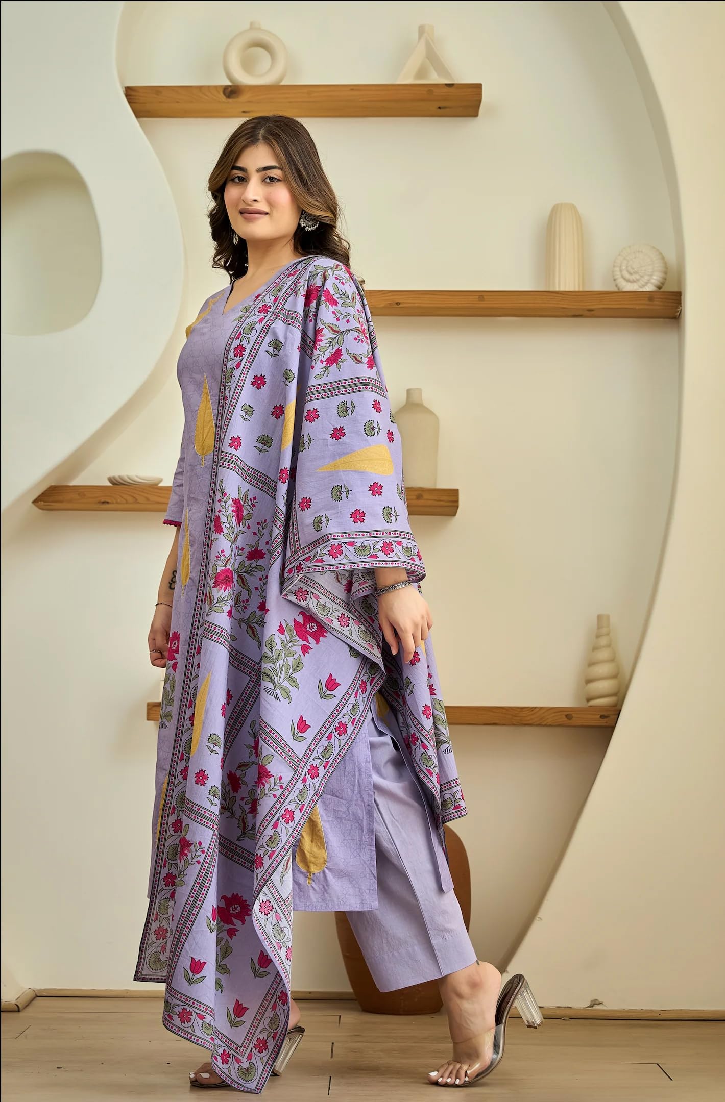 GoSriKi Lavender Printed Kurta Set for Women - Image 3