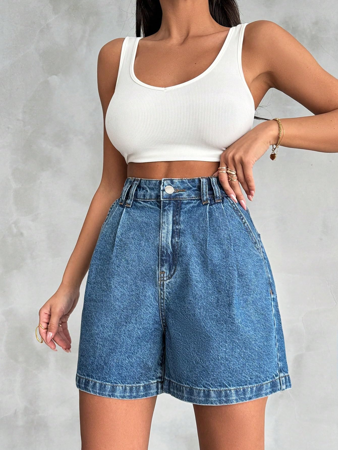 Shasmi Women's Blue High Waisted Denim Shorts - Image 5