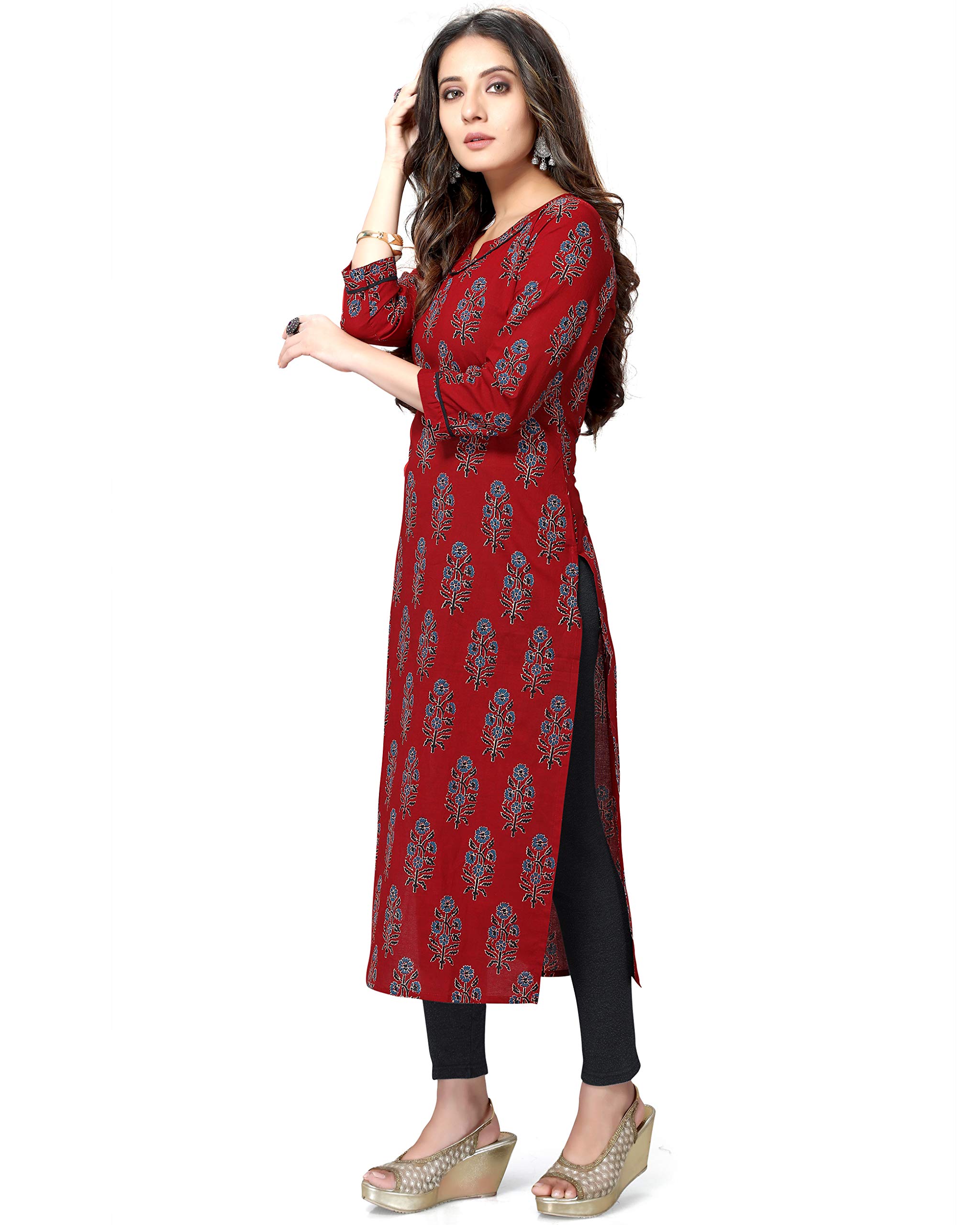 Rajnandini Women Cambric Cotton Kurti - Maroon - Image 4