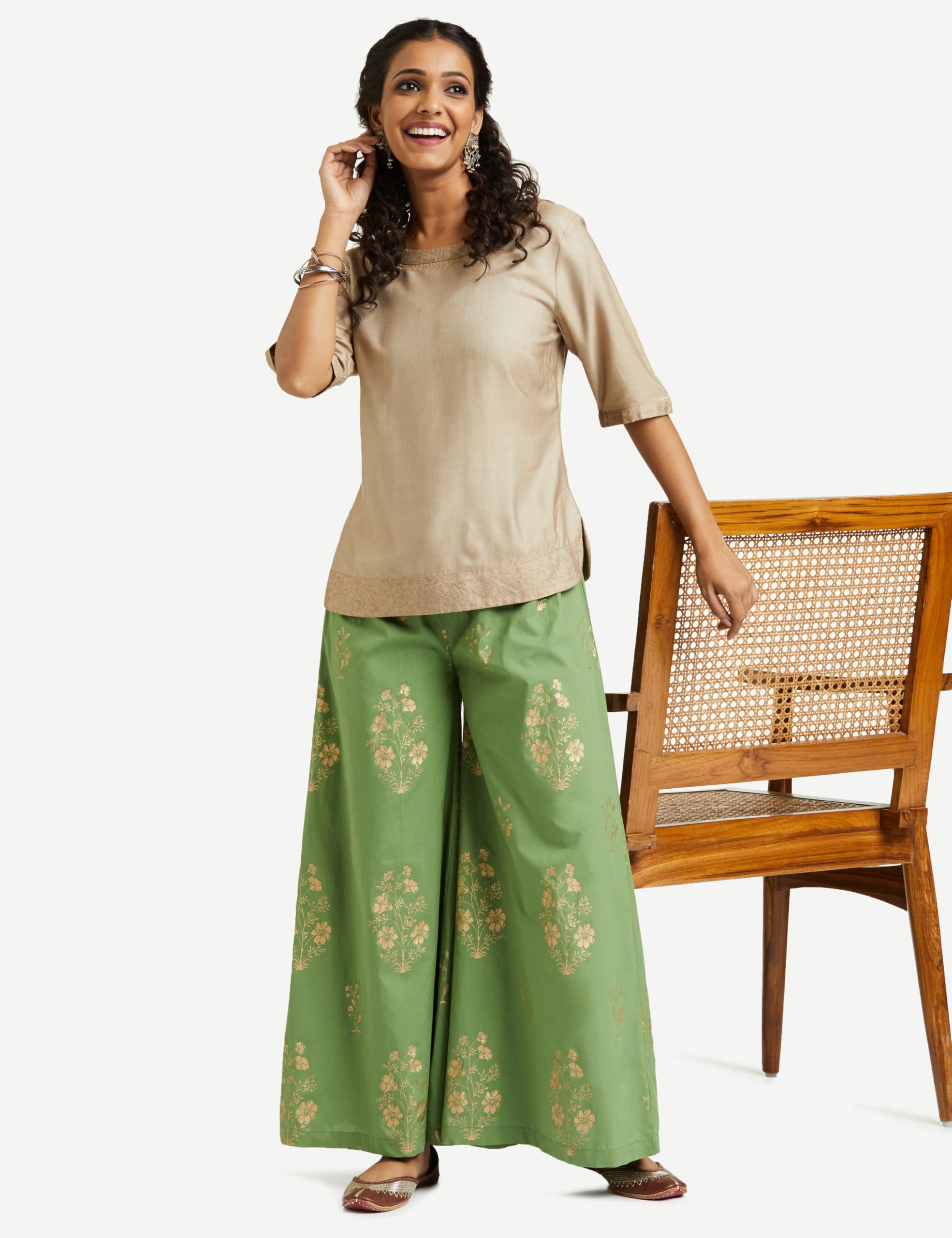 Myx Women's Cotton Flared Palazzo - Green - Image 3