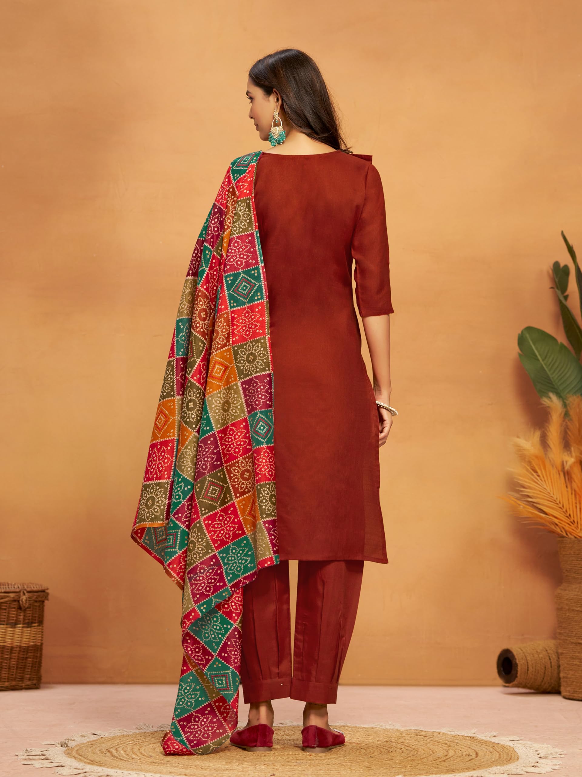 EthnicJunction Embroidered Salwar Kurta Dupatta Set - Rust - Image 4