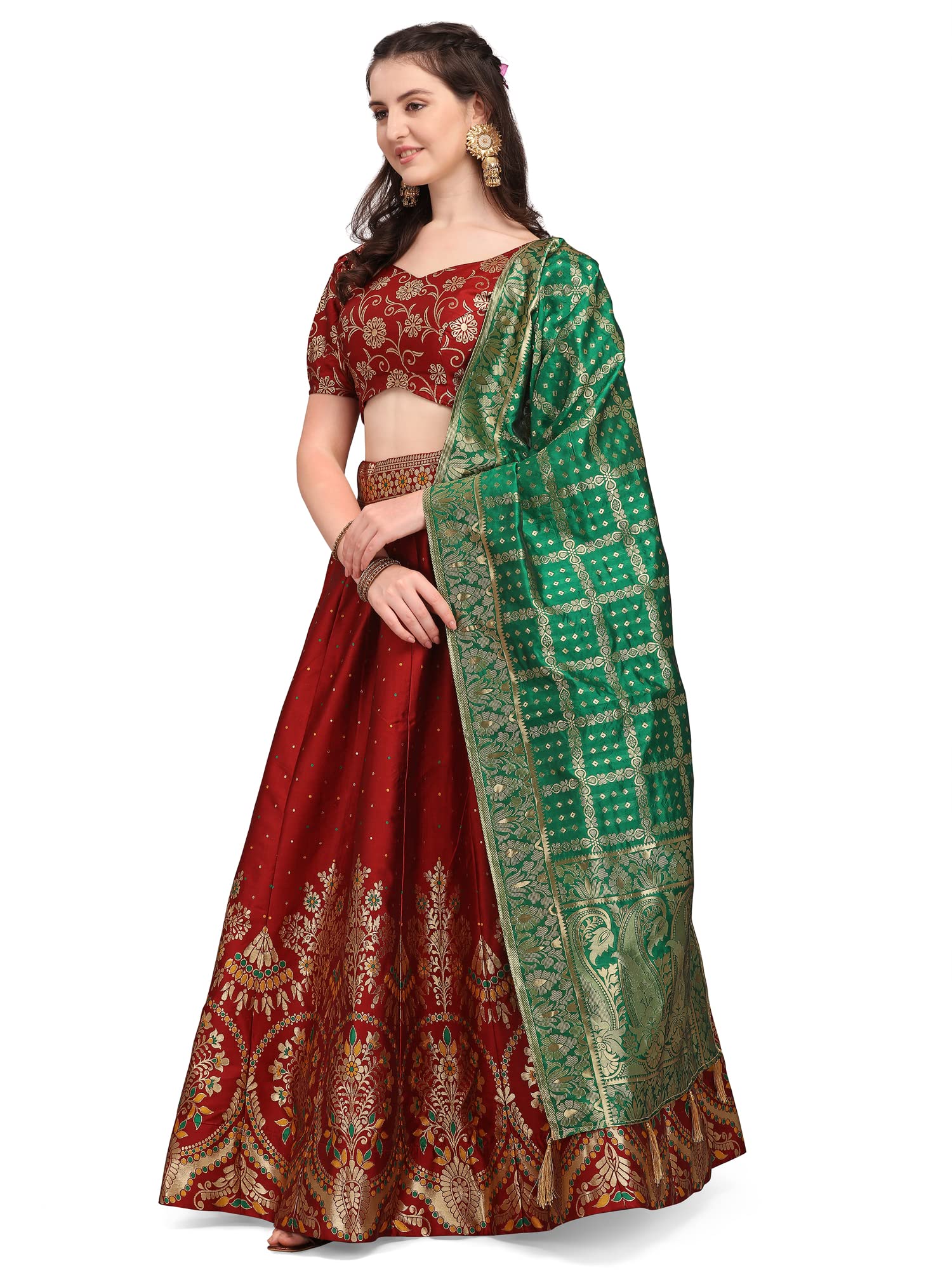 PURVAJA Maroon Jacquard Lehenga Choli for Women - Image 3