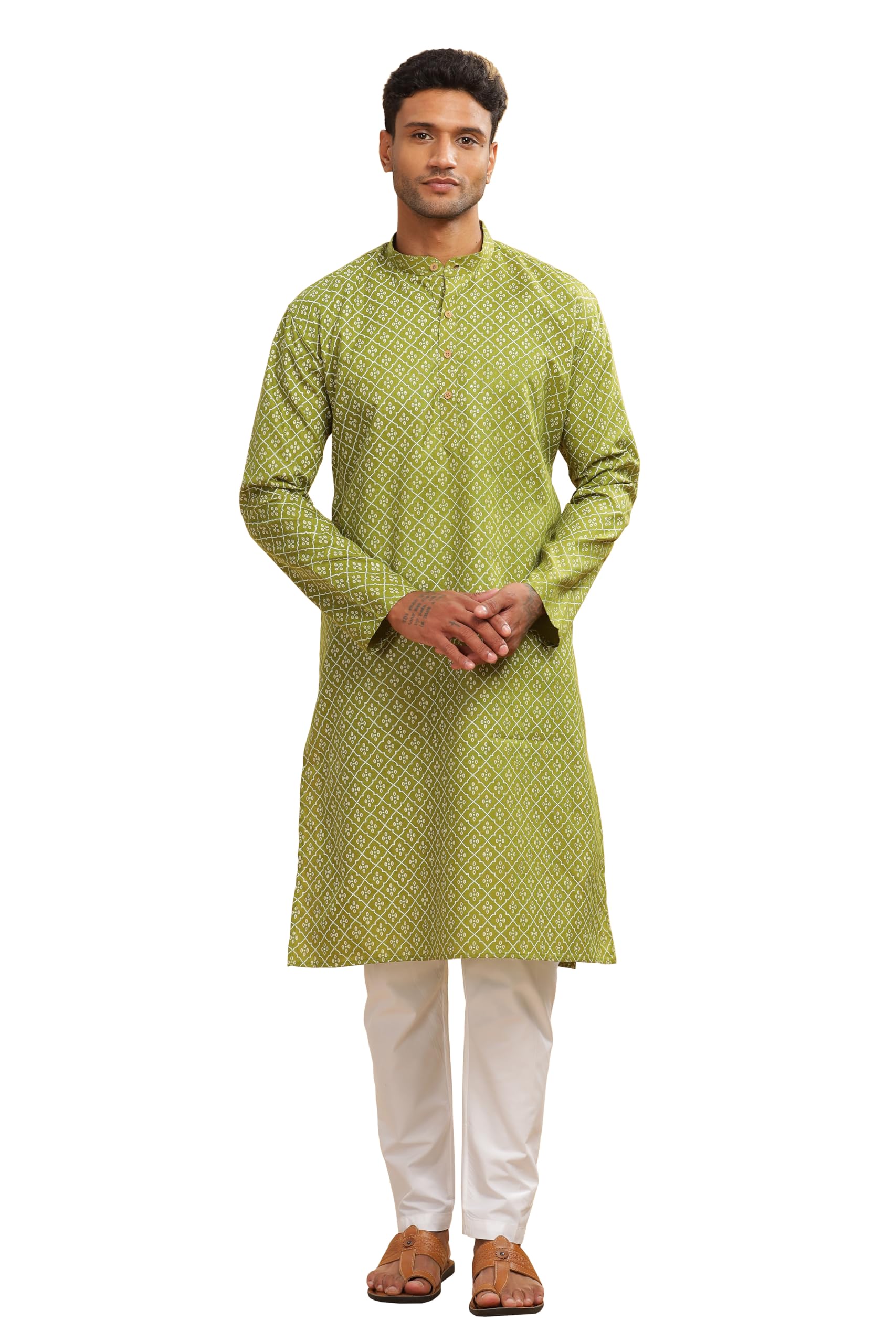 BE ACTIVE Men's Green Cotton Kurta