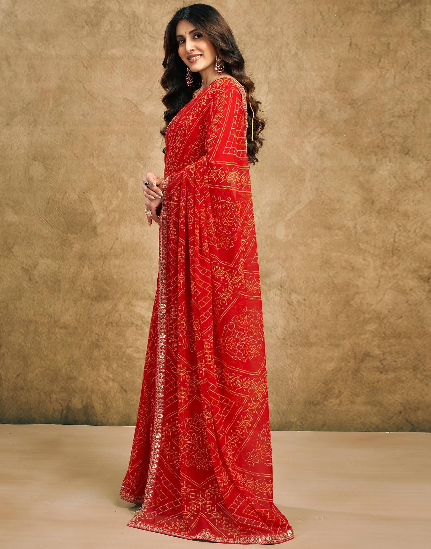 SIRIL Women's Georgette Bandhani Printed Saree - Image 2