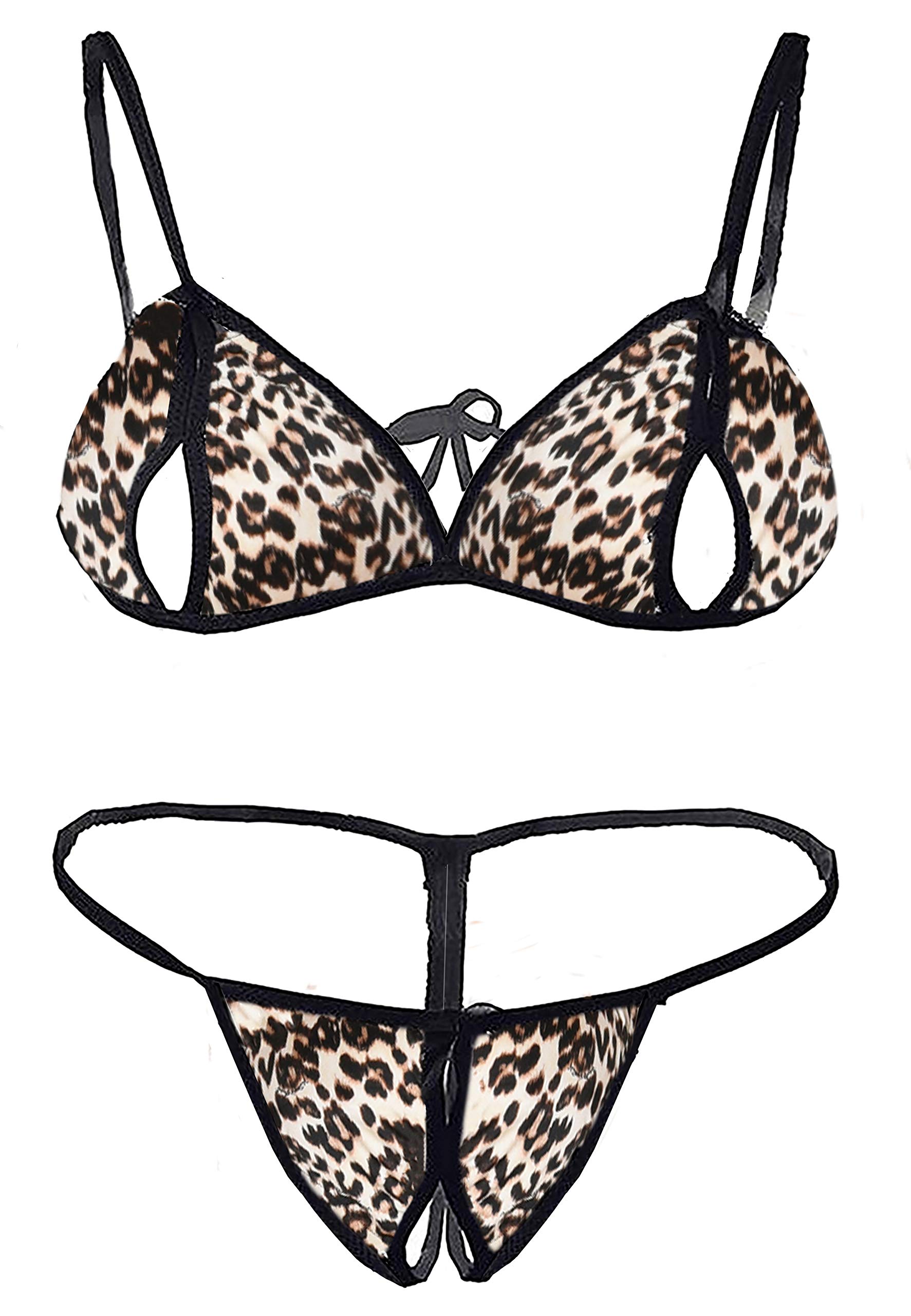 Xs and Os Lace Bra & Panty Set - Black & Animal Print - Image 3