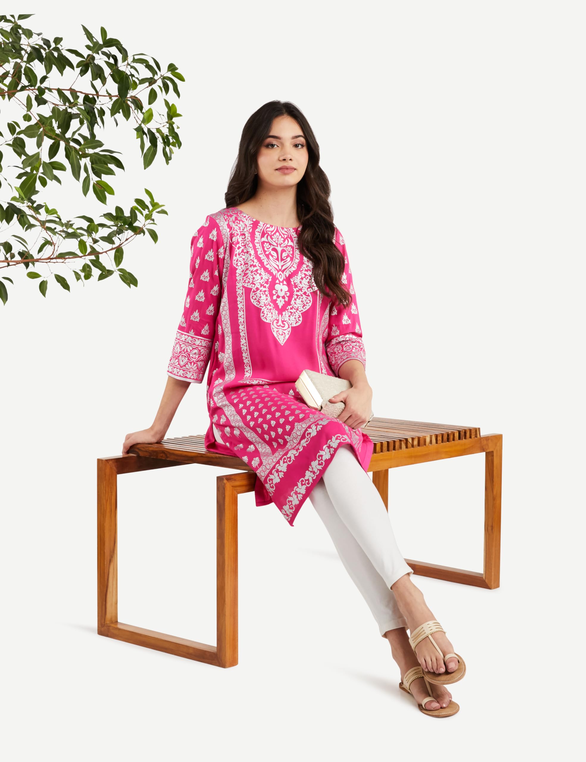Myx Rani Pink Rayon Kurta for Women - Image 3