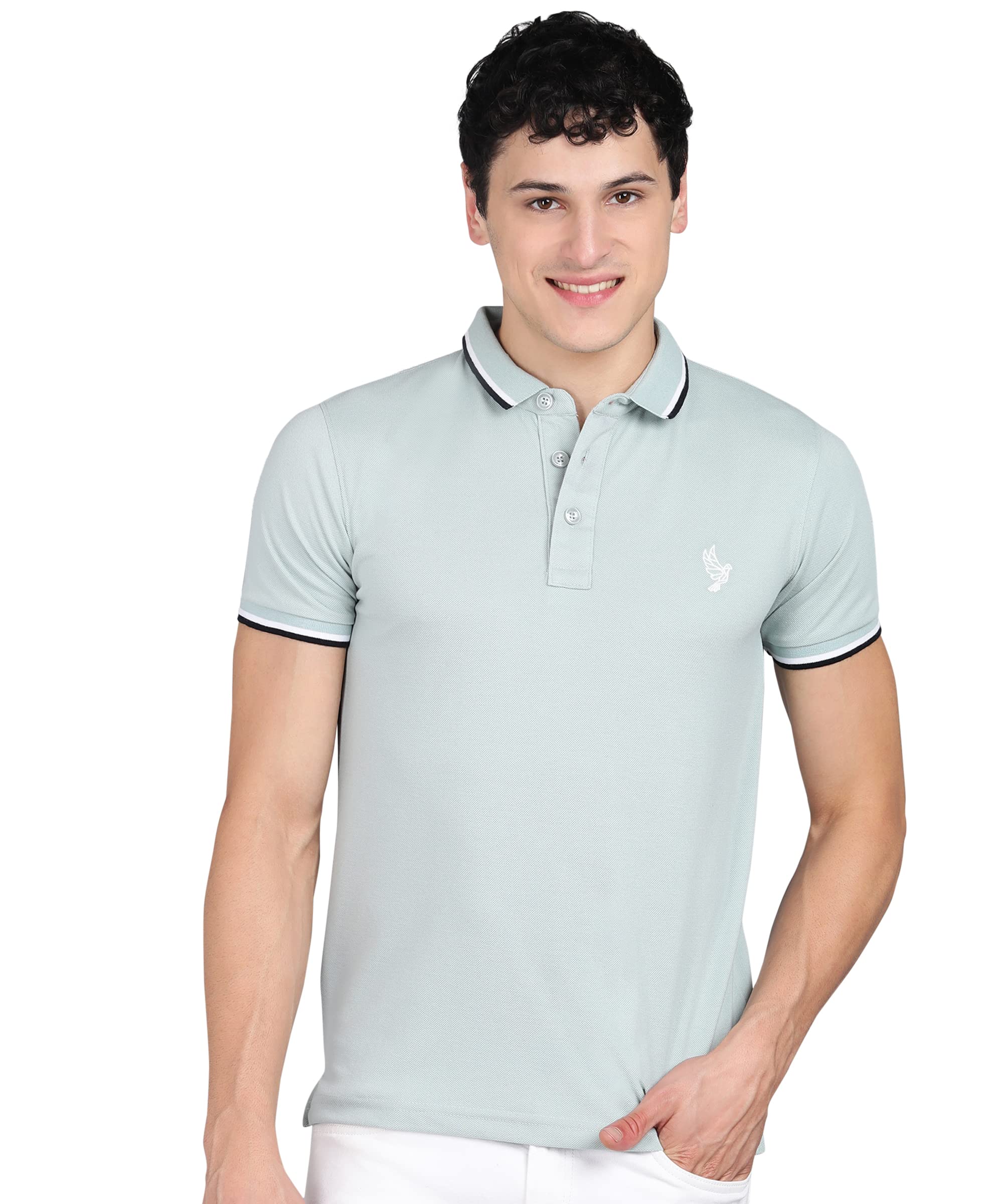 Alan Jones Men Cotton Blend Polo T-Shirt - Light Grey