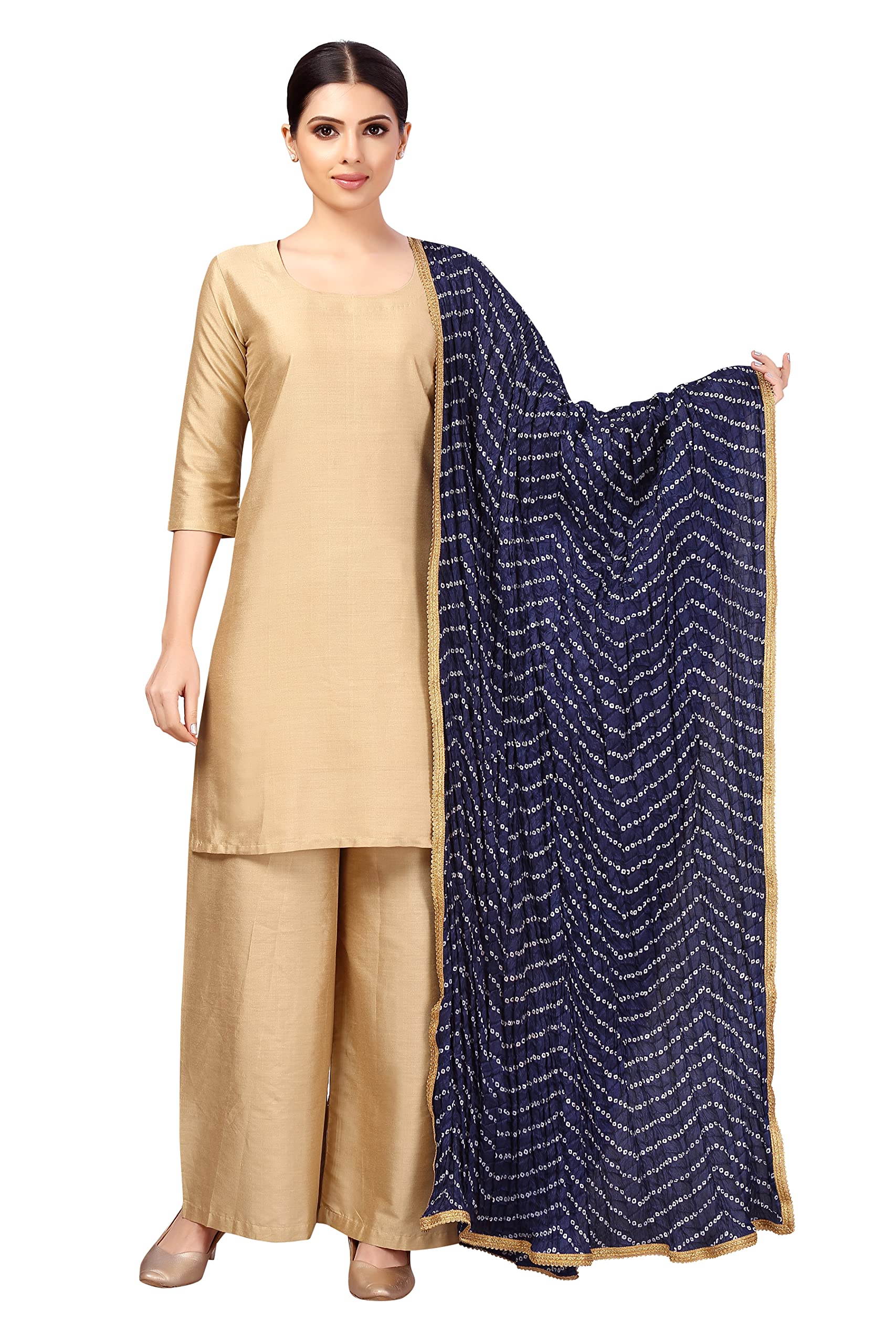 Studio Shringaar Women's Vegan Silk Bandhni Dupatta - Navy Blue - Image 4