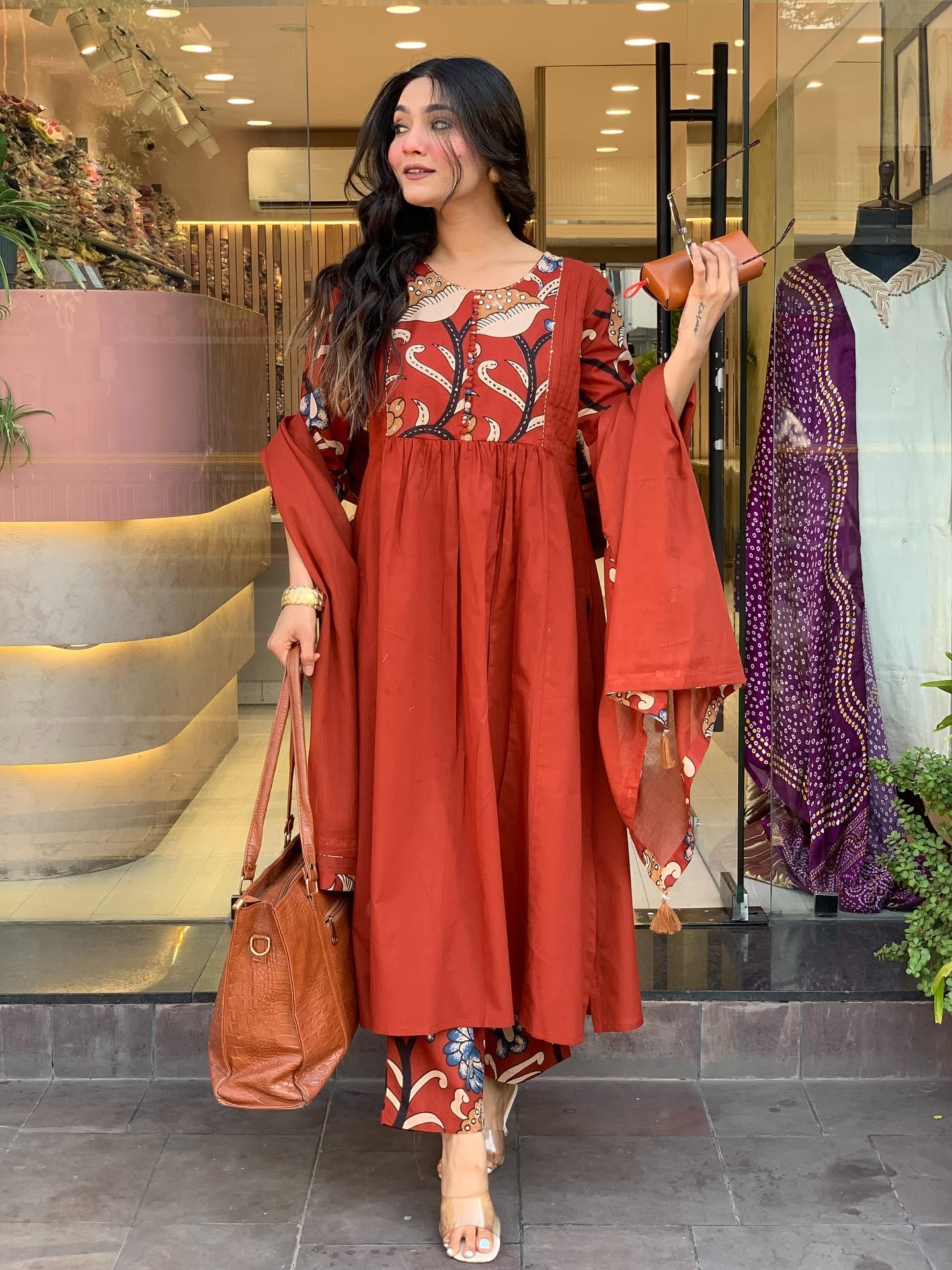 GoSriKi Rust Anarkali Kurta Set for Women - Image 5