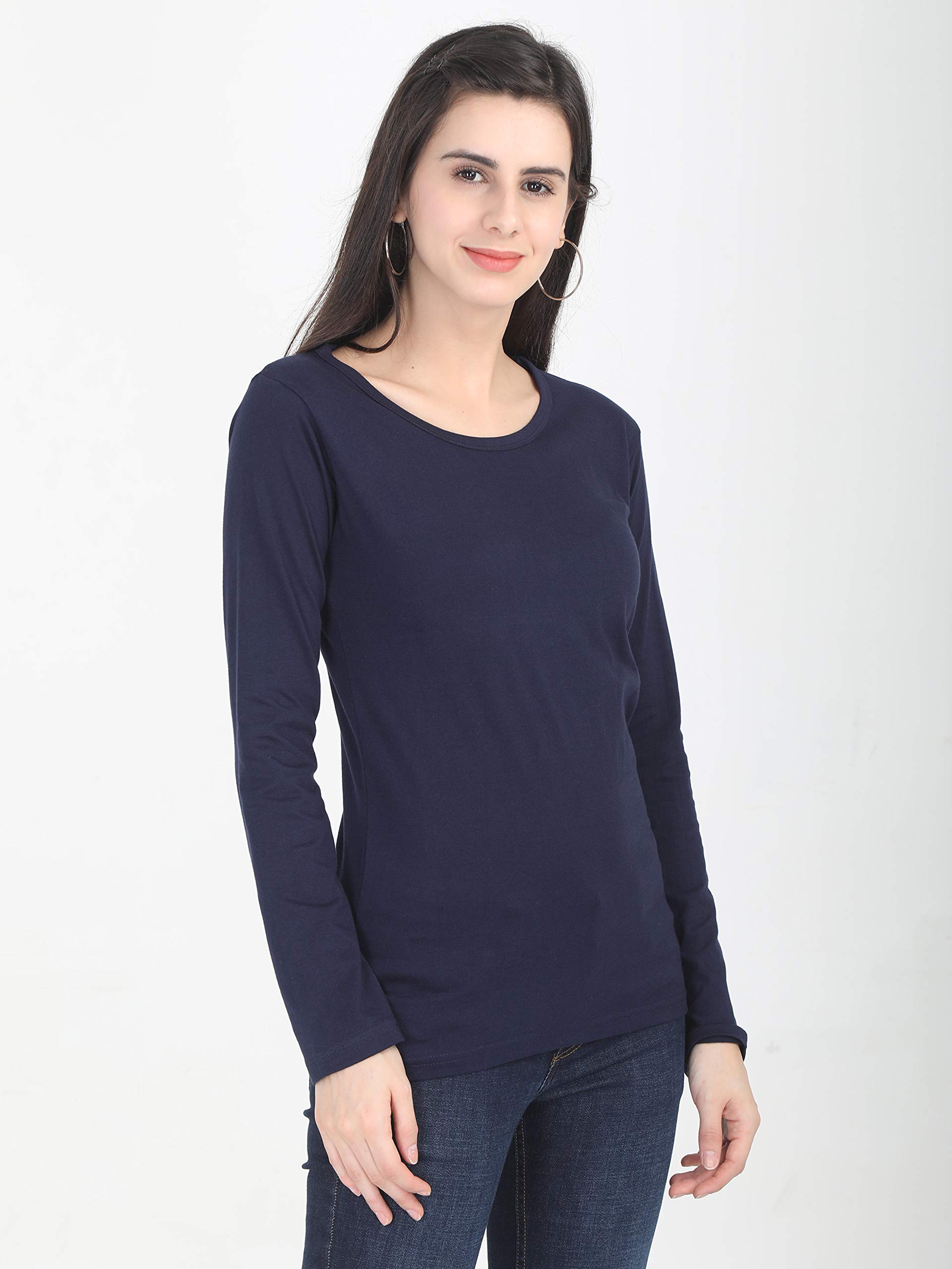 FLEXIMAA Women's Cotton Round Neck T-Shirt - Navy Blue - Image 5