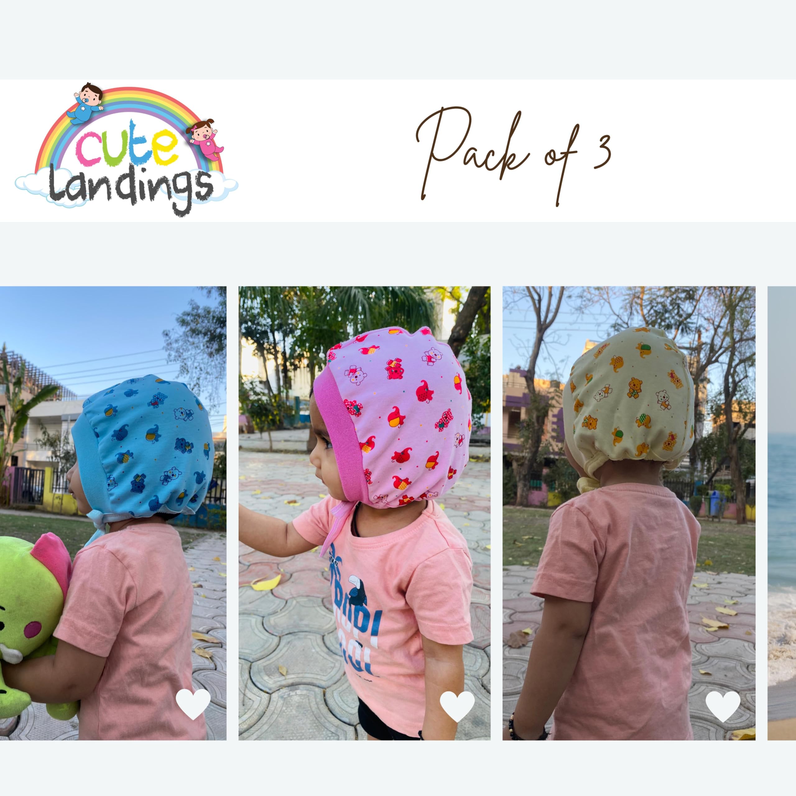 CUTE LANDINGS Unisex Baby Cotton Caps - Multicolour - Image 3
