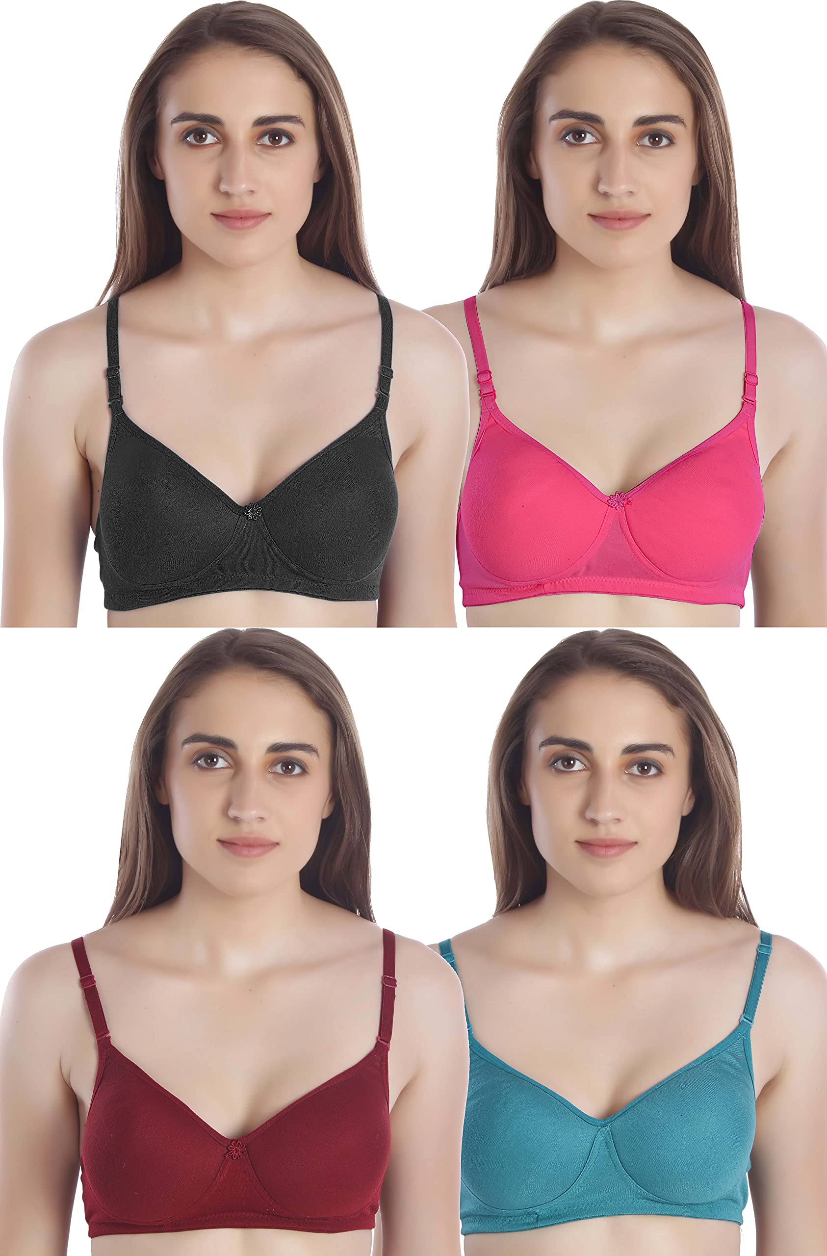 MiEstilo Women's Cotton Blend Wirefree T-Shirt Bra - Multicolor