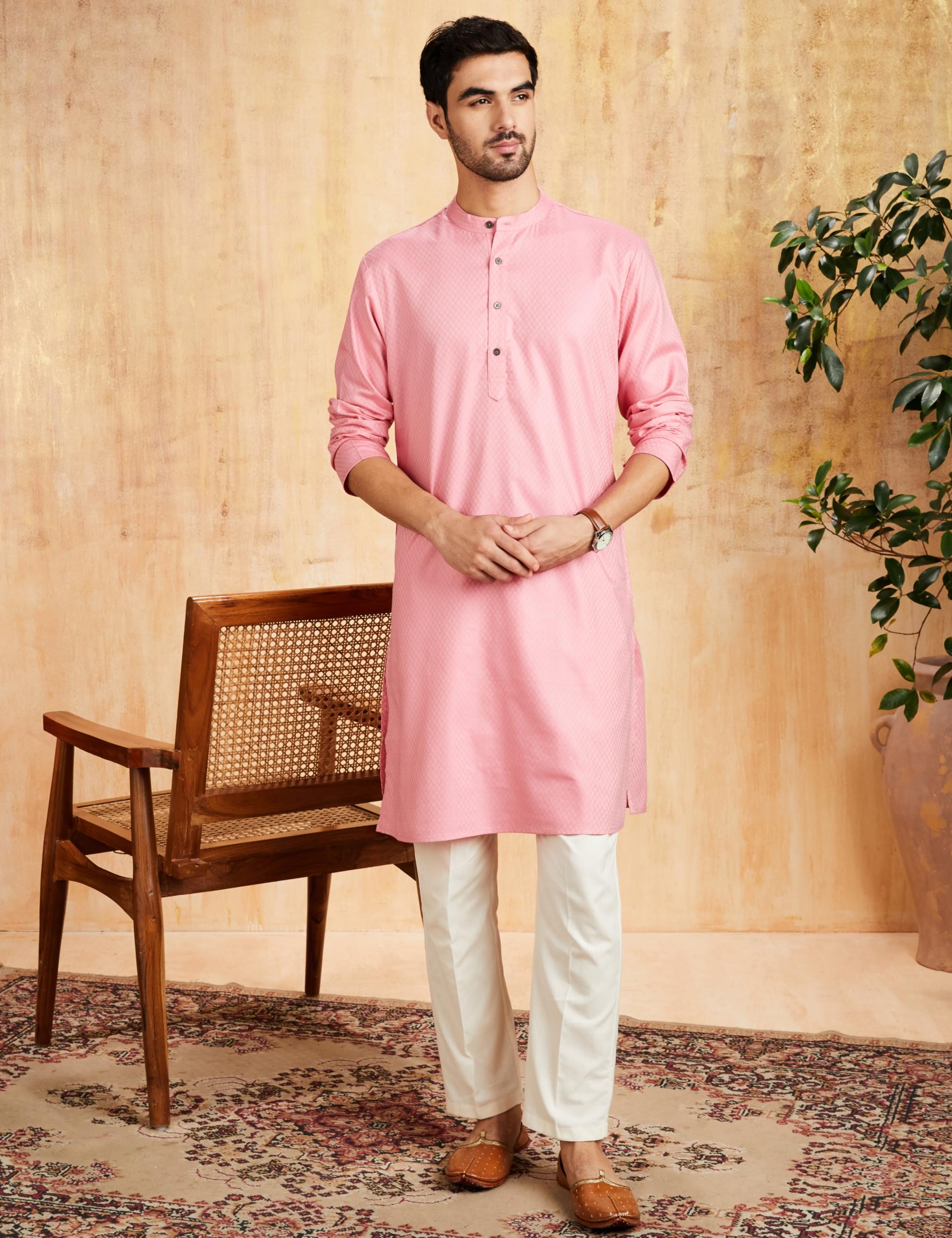 Symbol Men's Cotton Kurta - Pink - Image 3