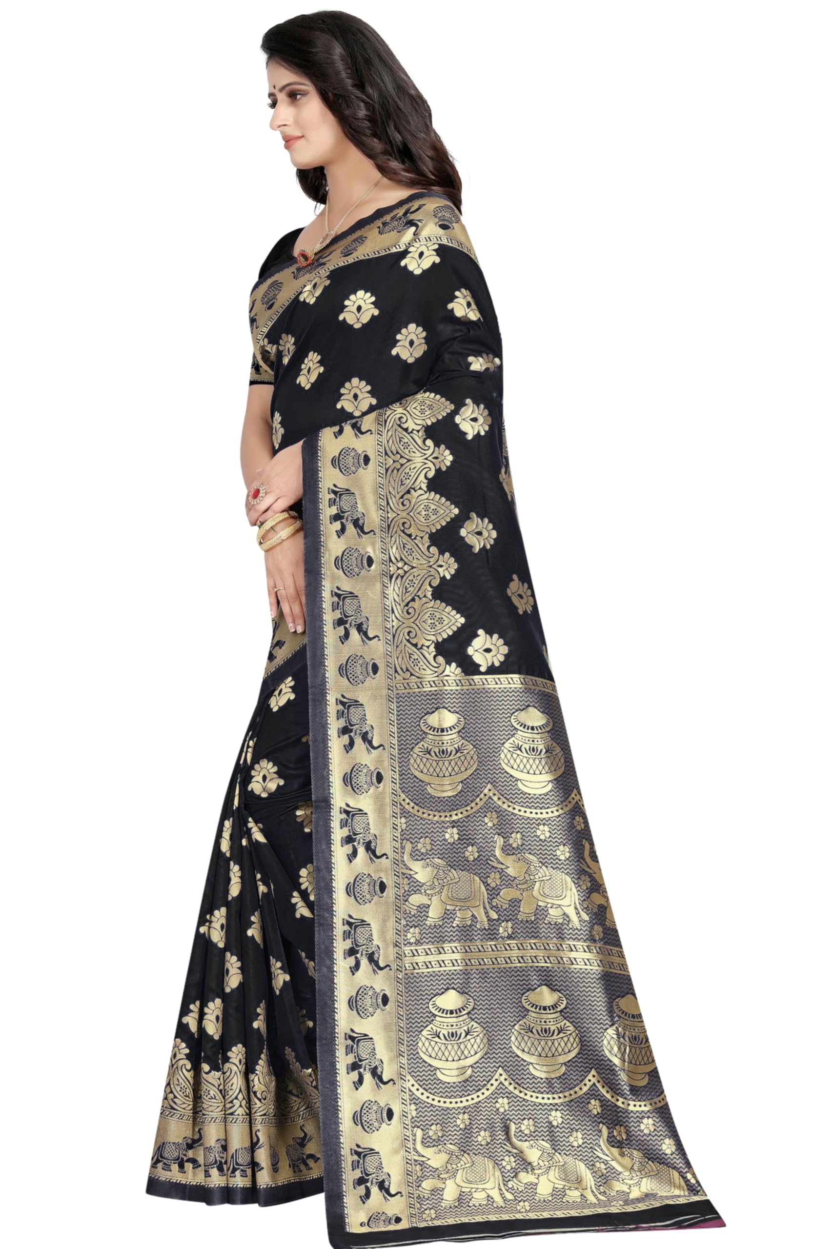 Kanjivaram Art Silk Saree - Black - Image 3