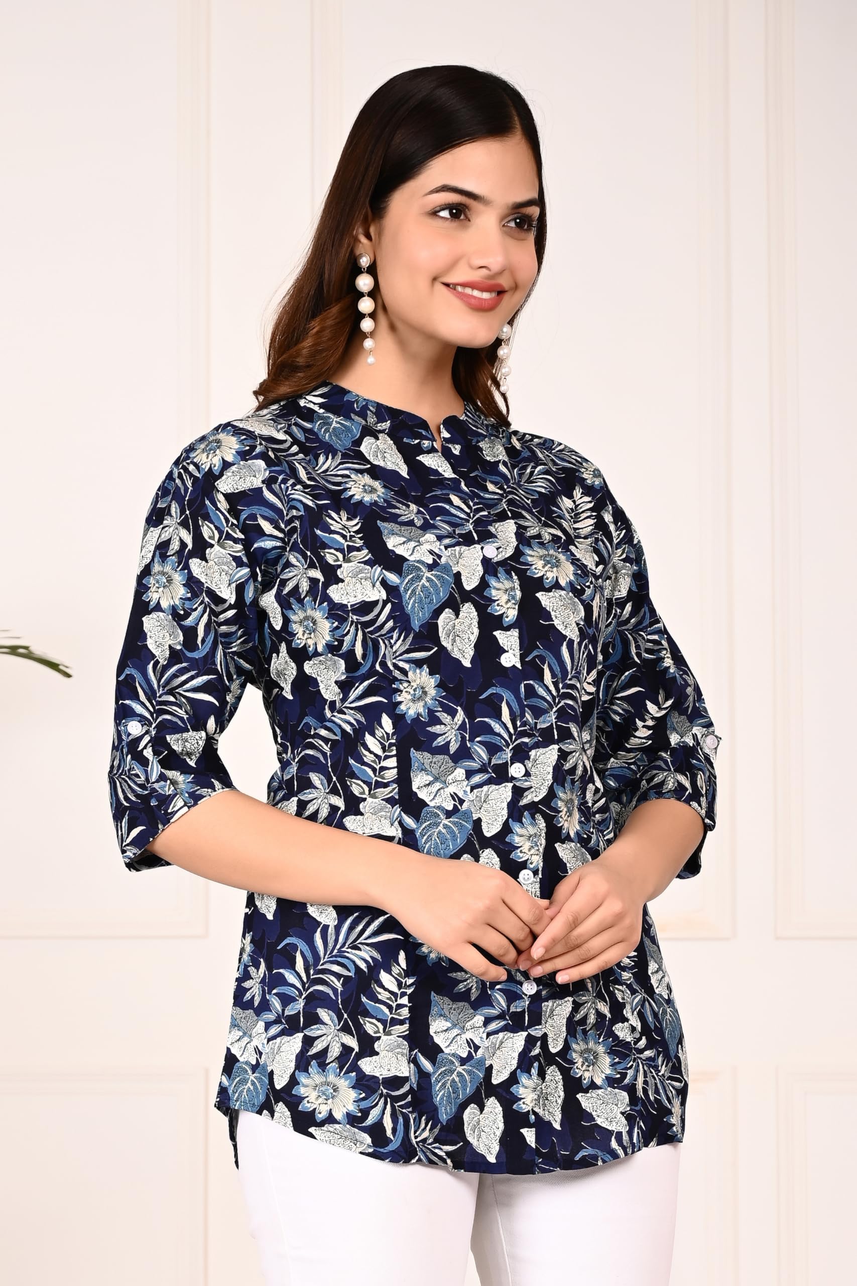 FebQ Women's Printed Mandarin Collar Rayon Shirt - Image 3