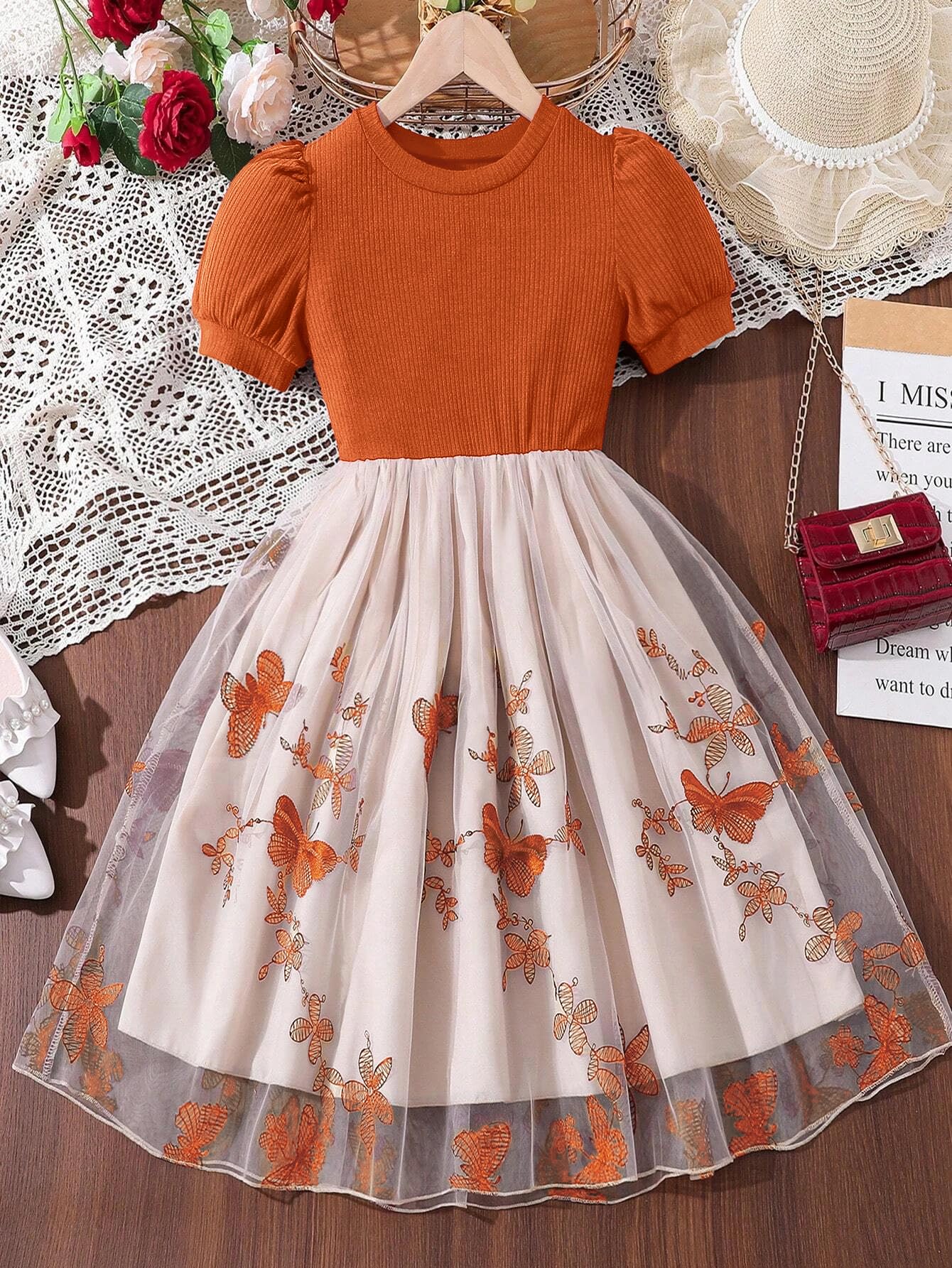 TAGAS Girl's Fit and Flare Dress - Black-Orange - Image 3