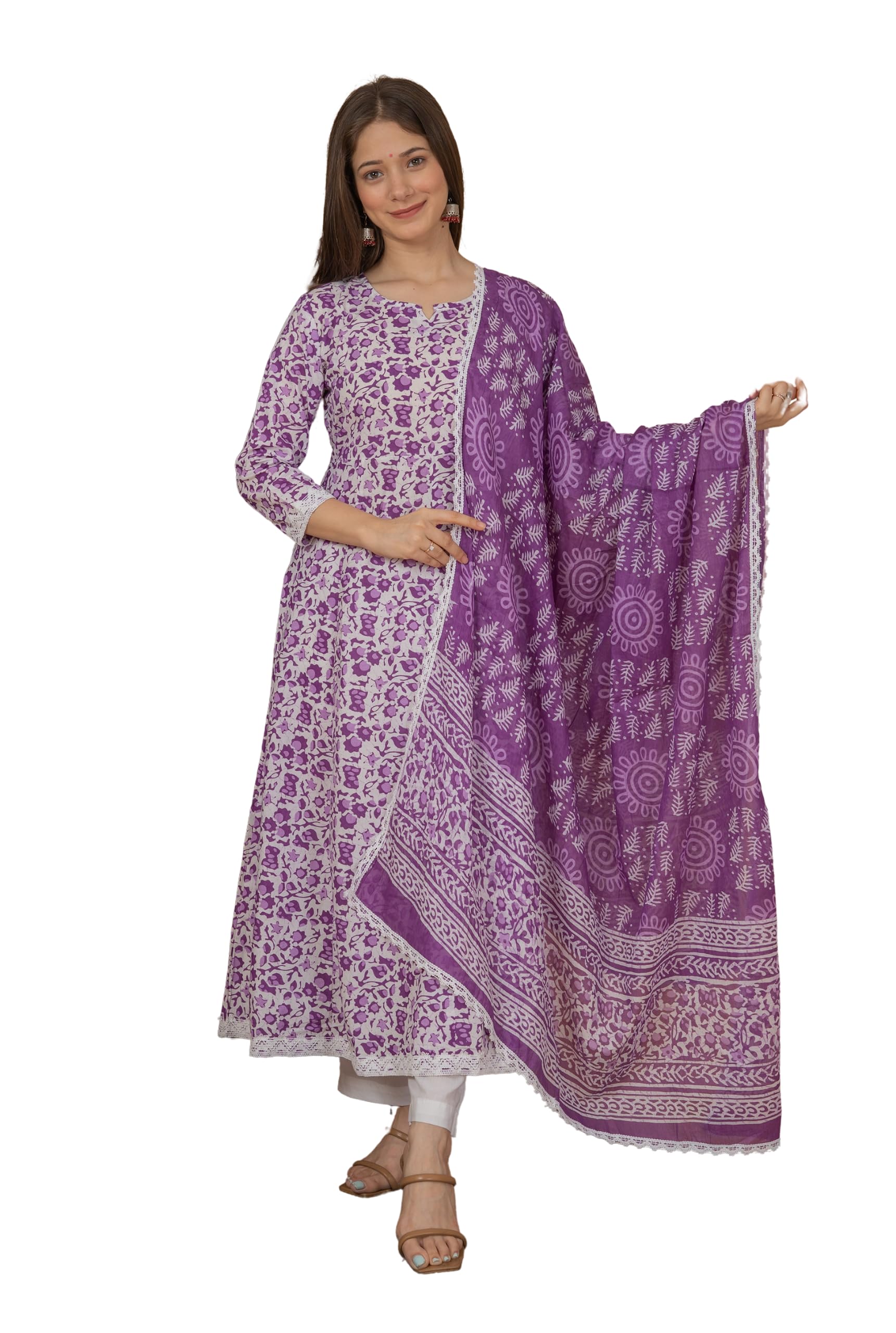 MEERA FAB Women Cotton Printed Anarkali Kurta Set
