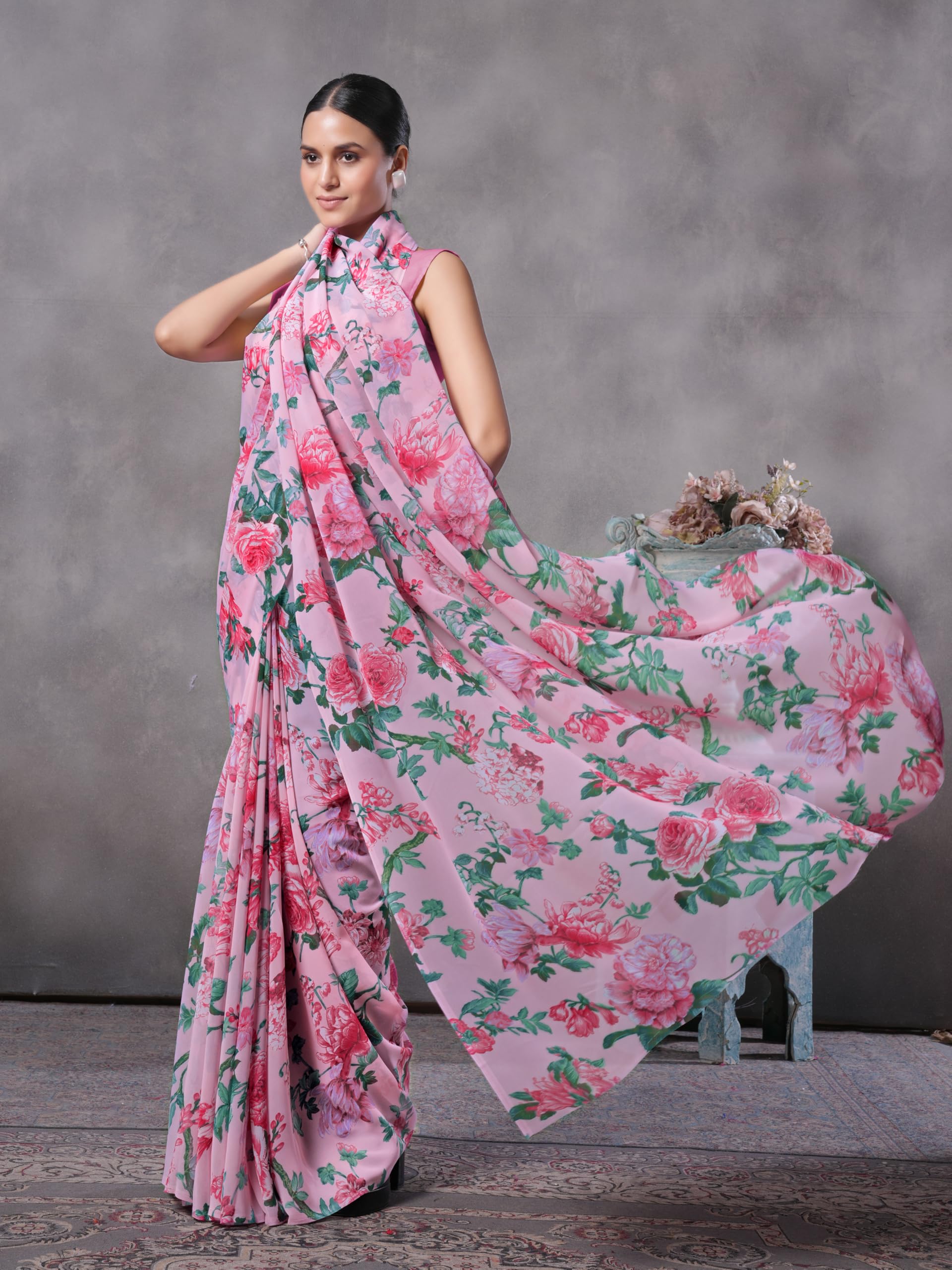 Garden Vareli Pink Georgette Saree - Image 4