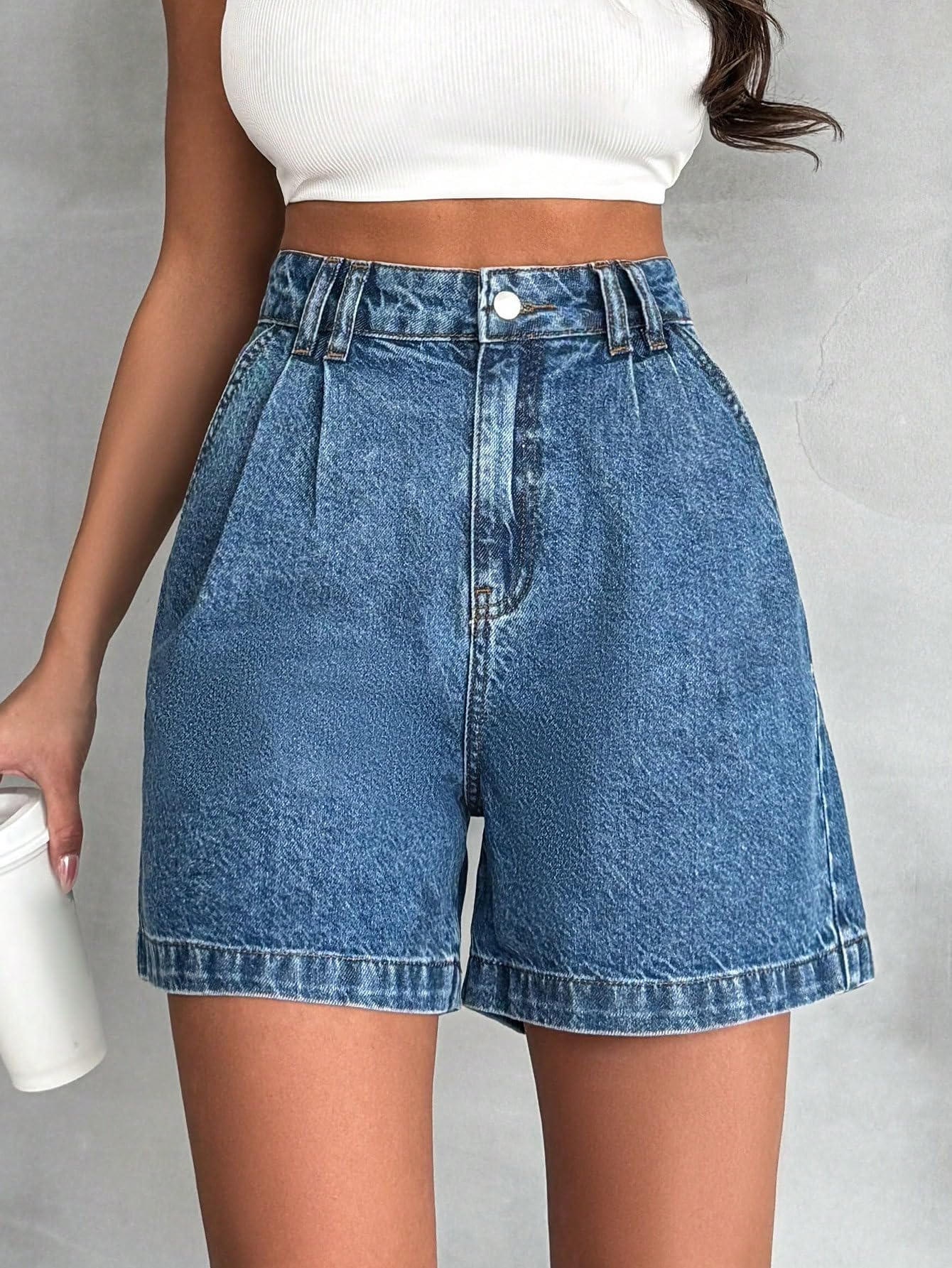 Shasmi Women's Blue High Waisted Denim Shorts - Image 3