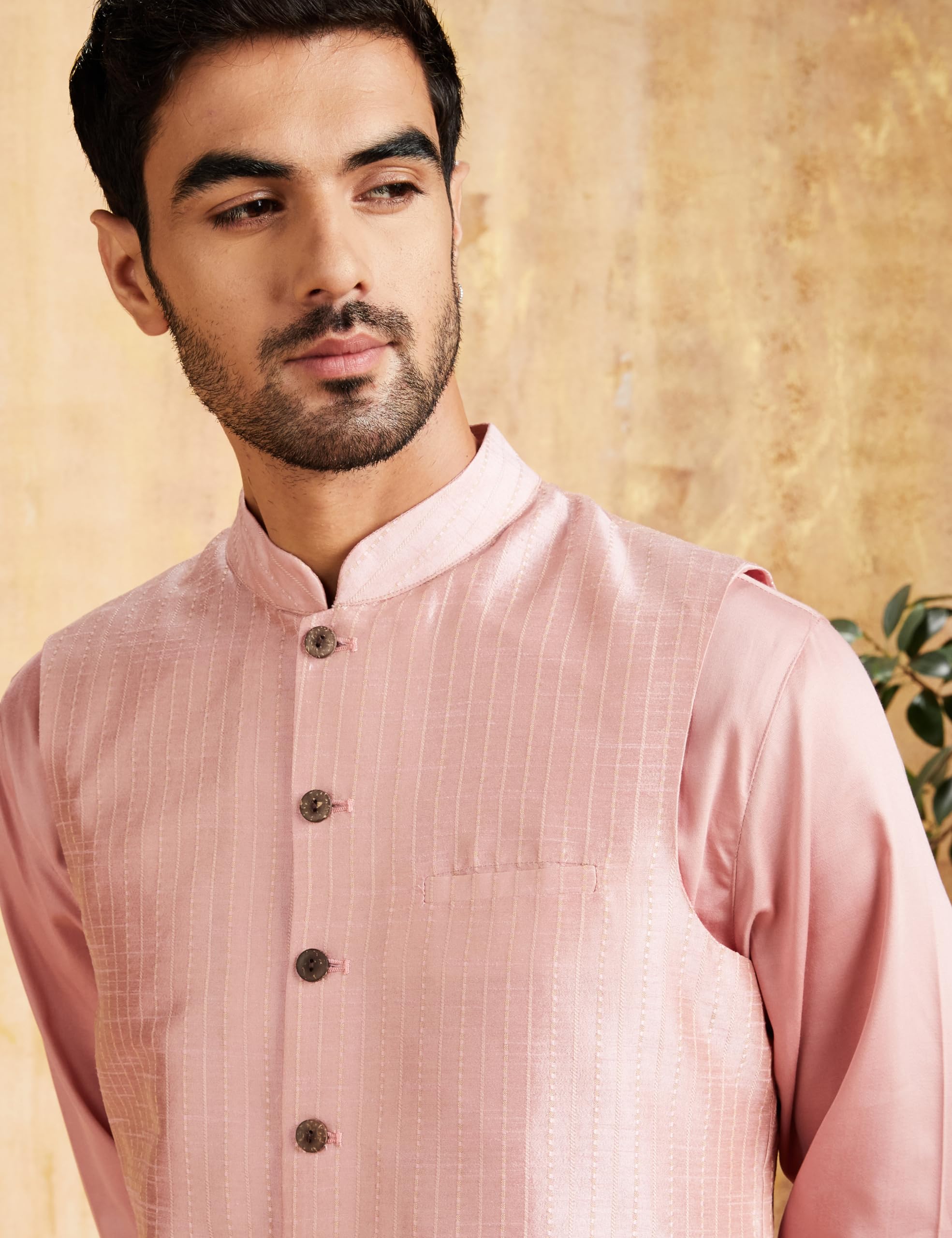 Symbol Men Lightweight Nehru Jacket - Pink - Image 4