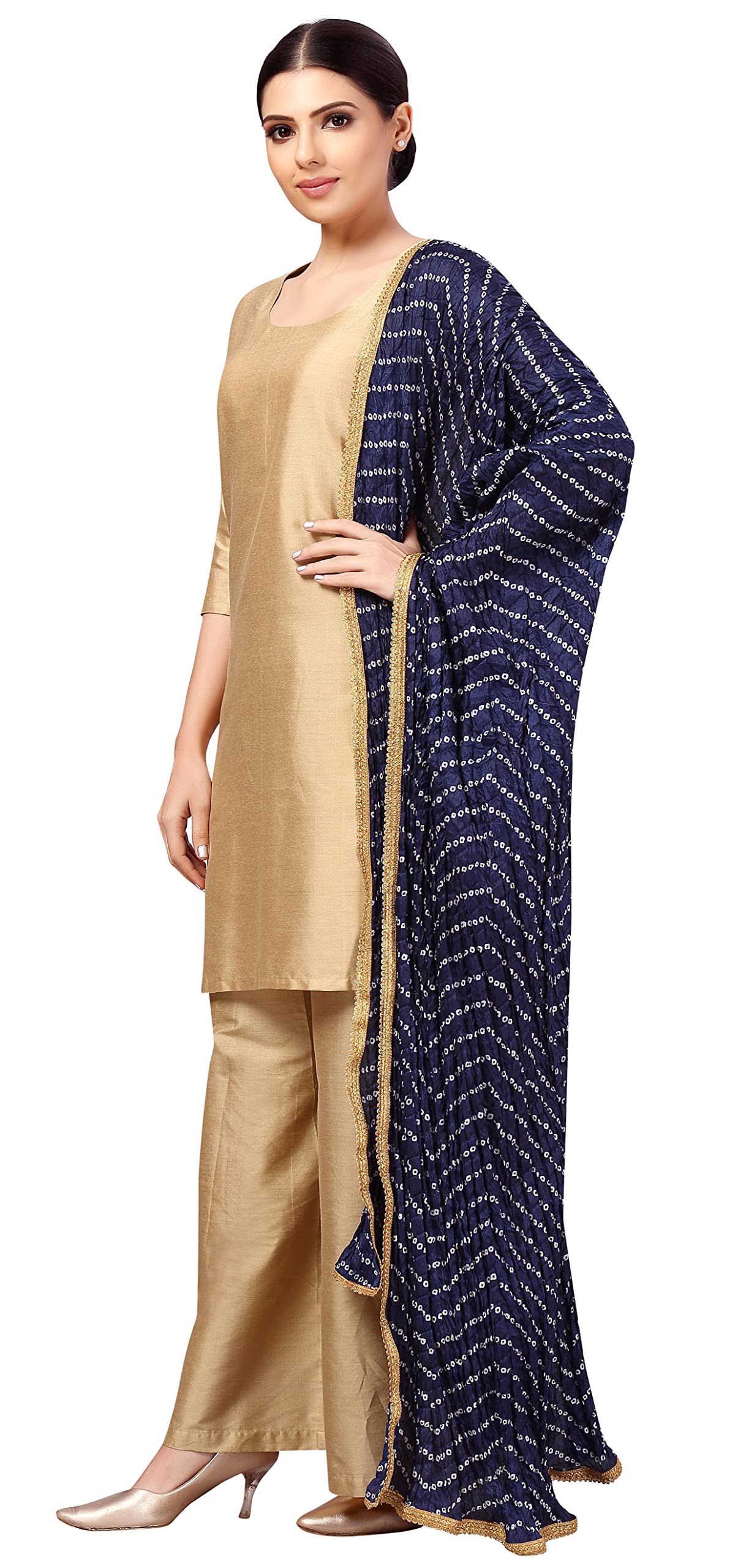 Studio Shringaar Women's Vegan Silk Bandhni Dupatta - Navy Blue - Image 3