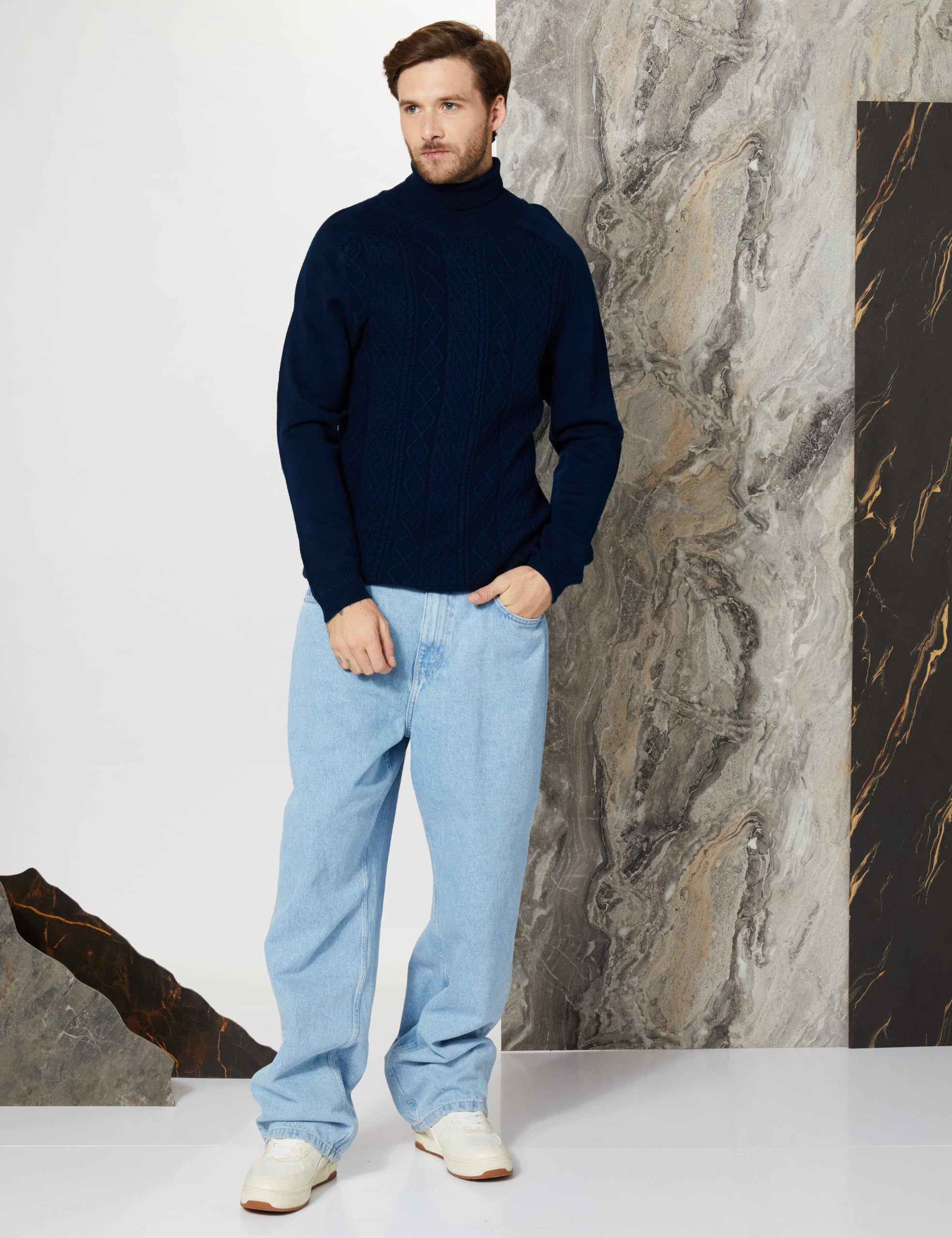 Symbol Men's Acrylic Turtle Neck Sweater - Navy - Image 3