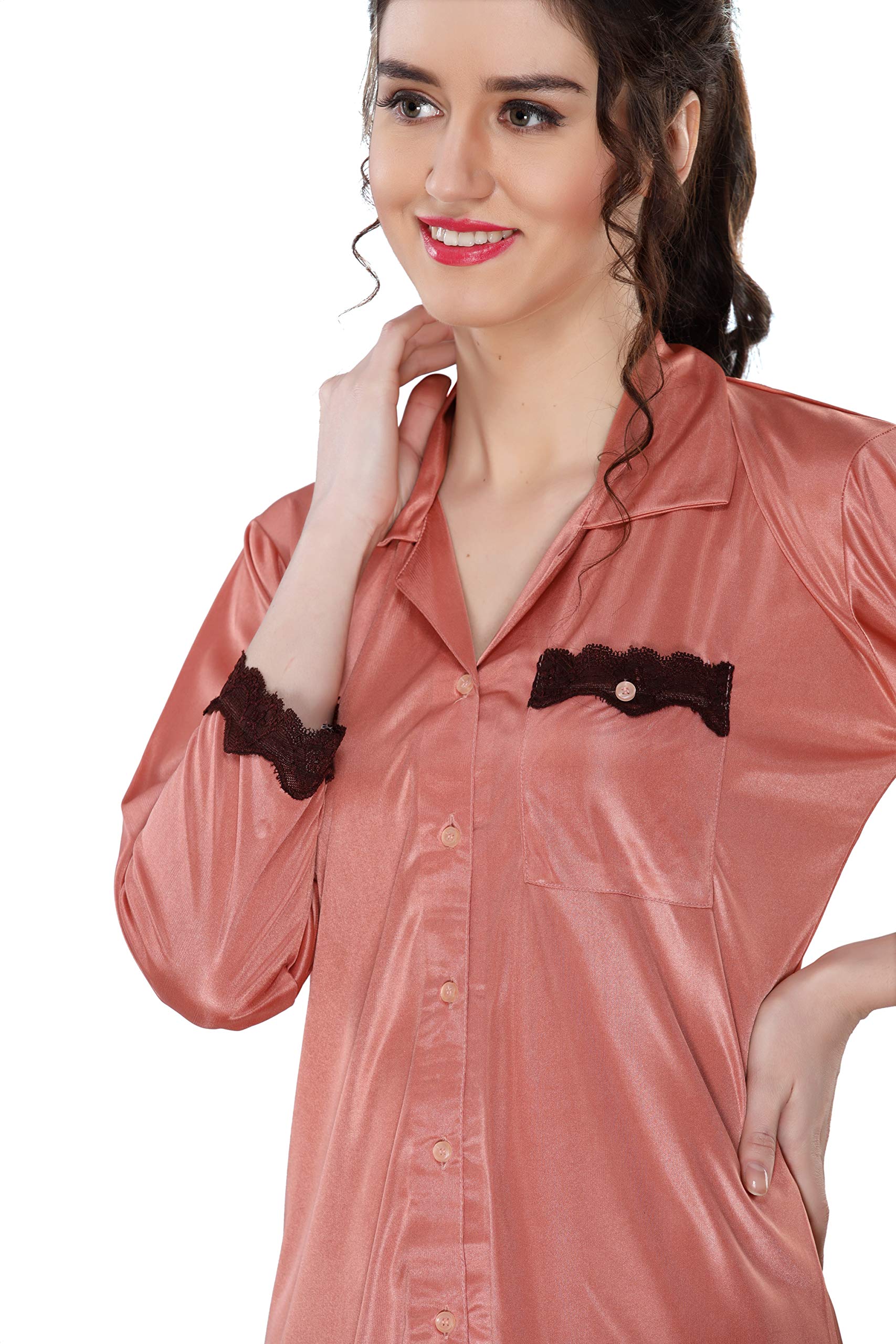 AV2 Women's Satin Solid Pajama Set - Peach - Image 4