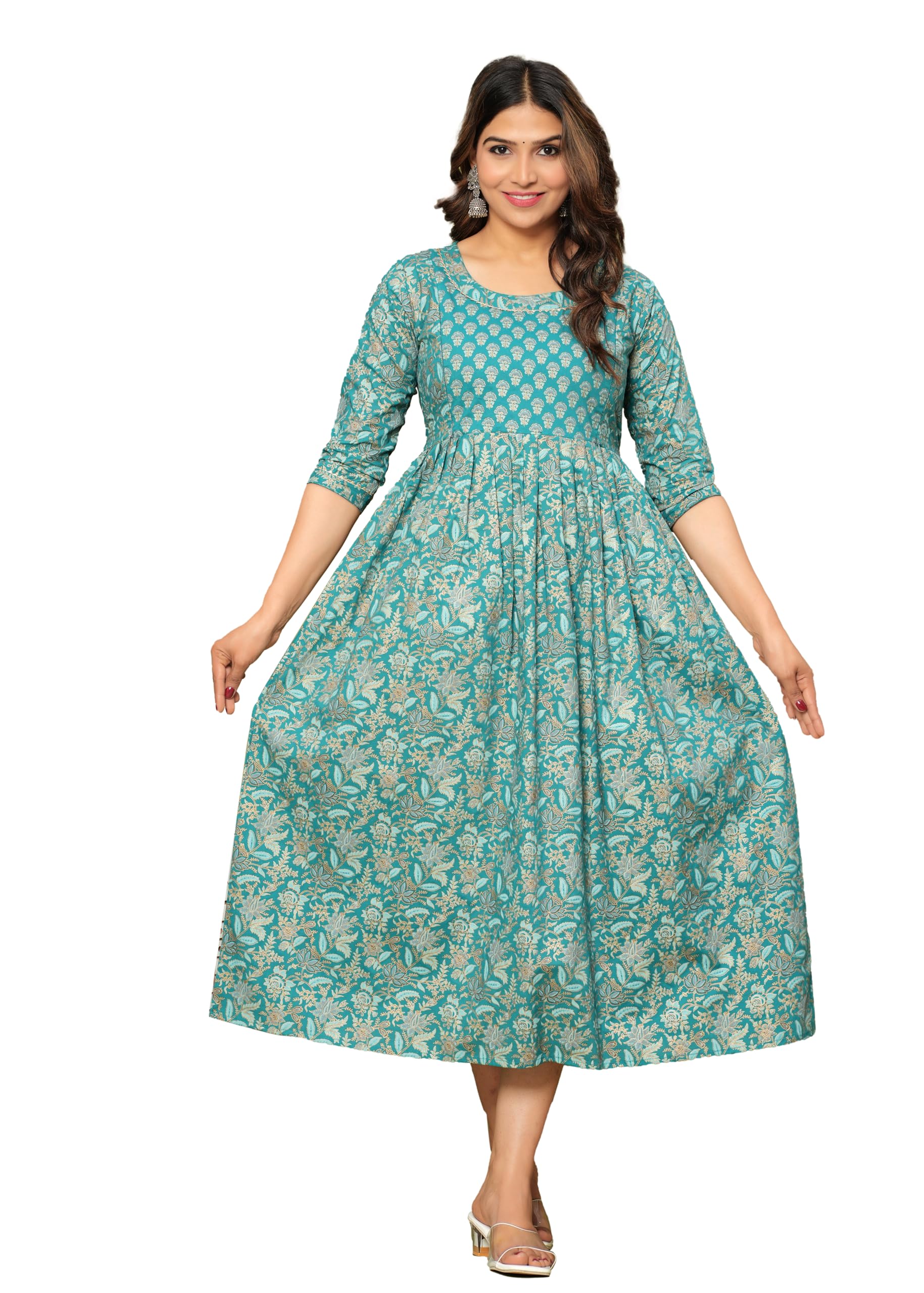 Aqua Blue Floral Maternity Kurti Gown