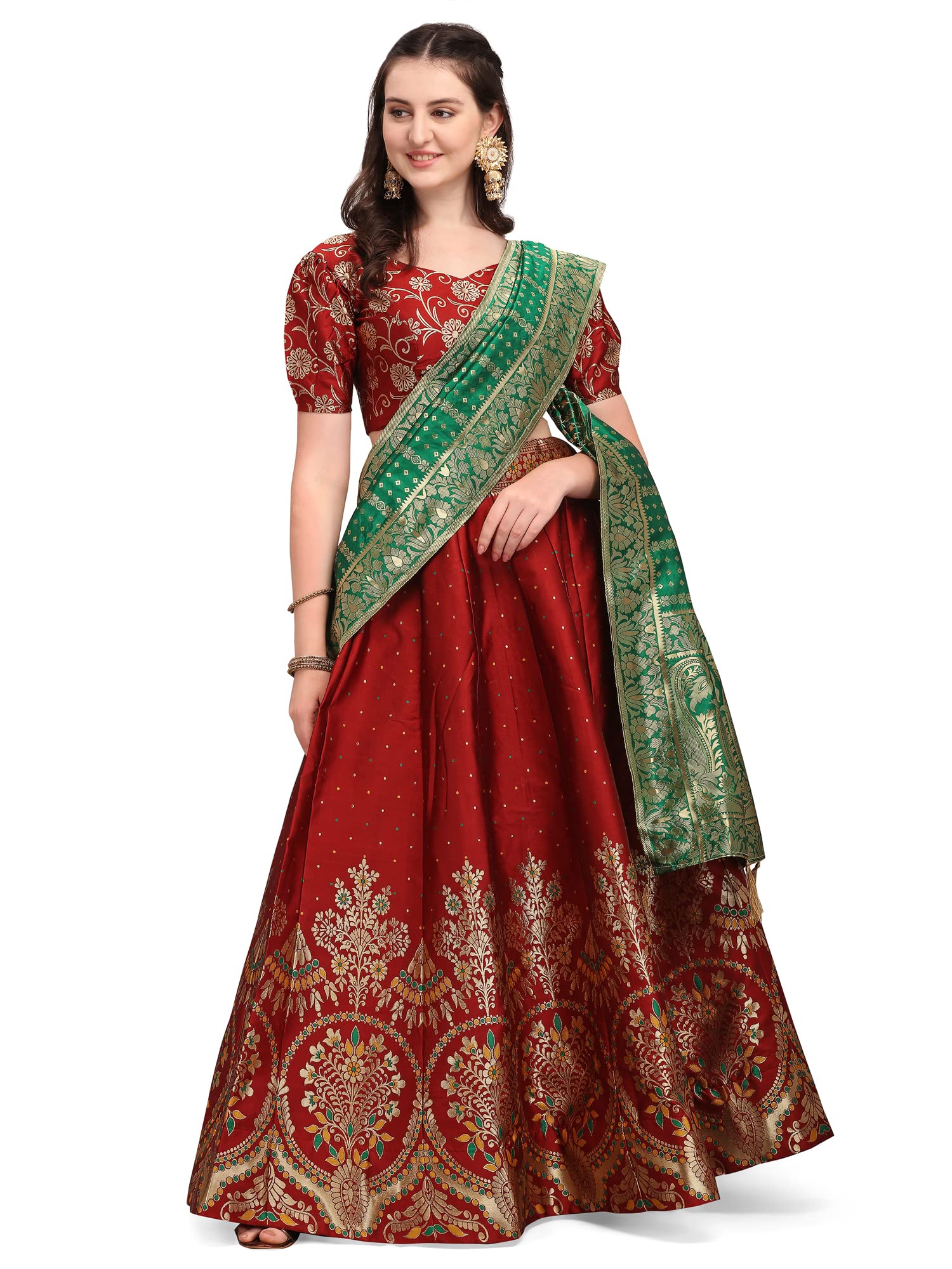 PURVAJA Maroon Jacquard Lehenga Choli for Women