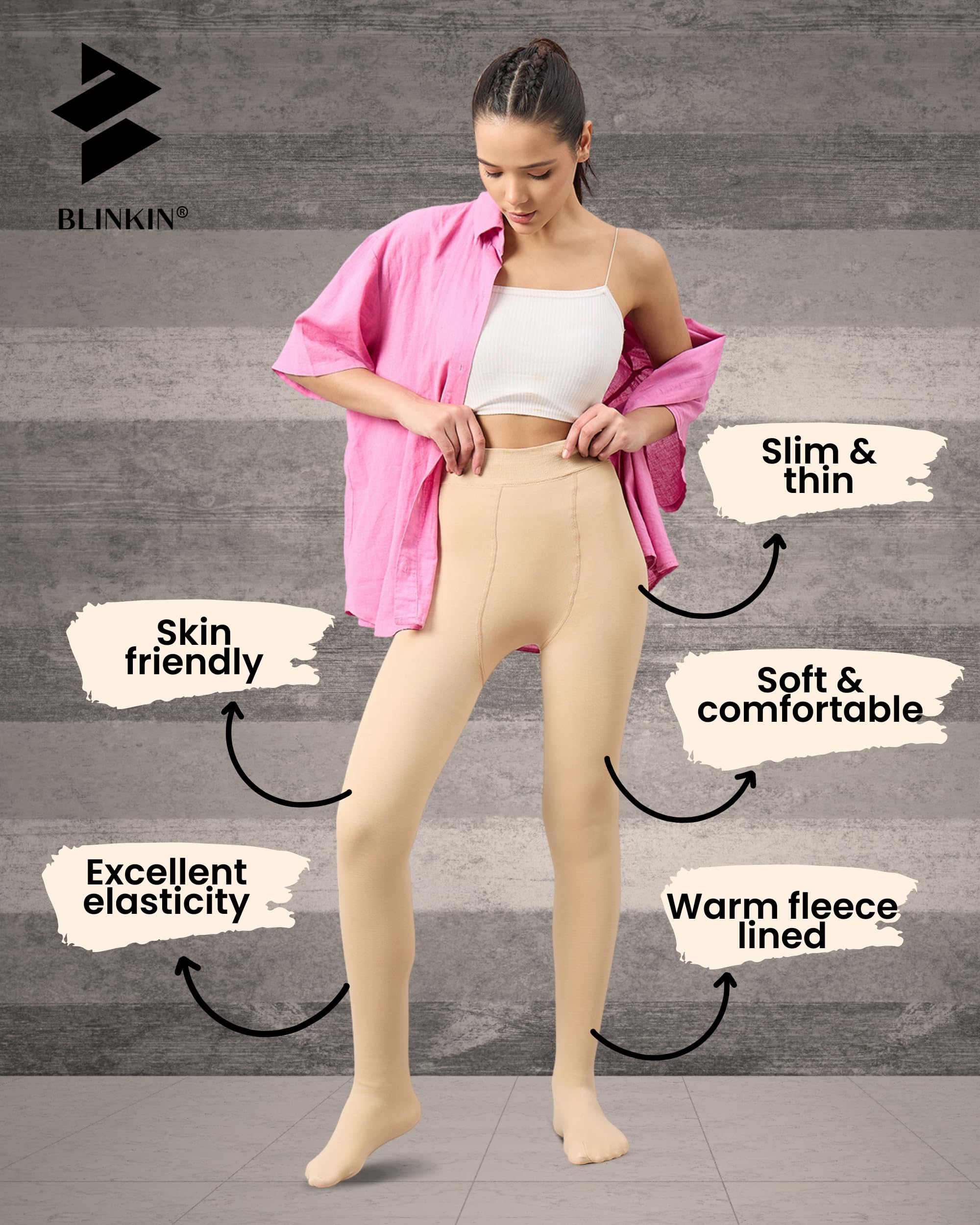 Thermal Leggings for Women - Beige Fleece Lined - Image 2