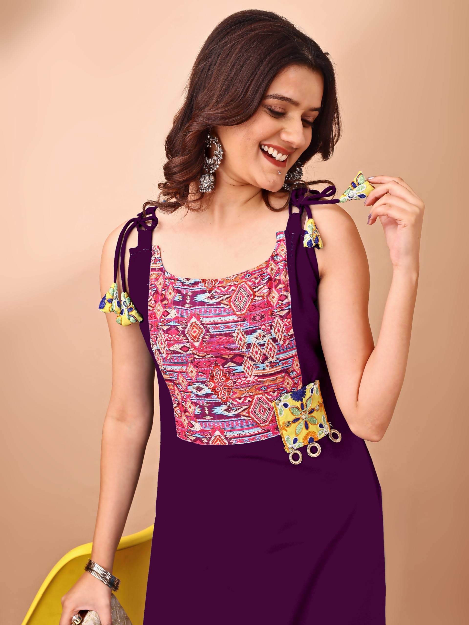 EthnicJunction Women's Rayon Sleeveless Kurta - Wine - Image 2