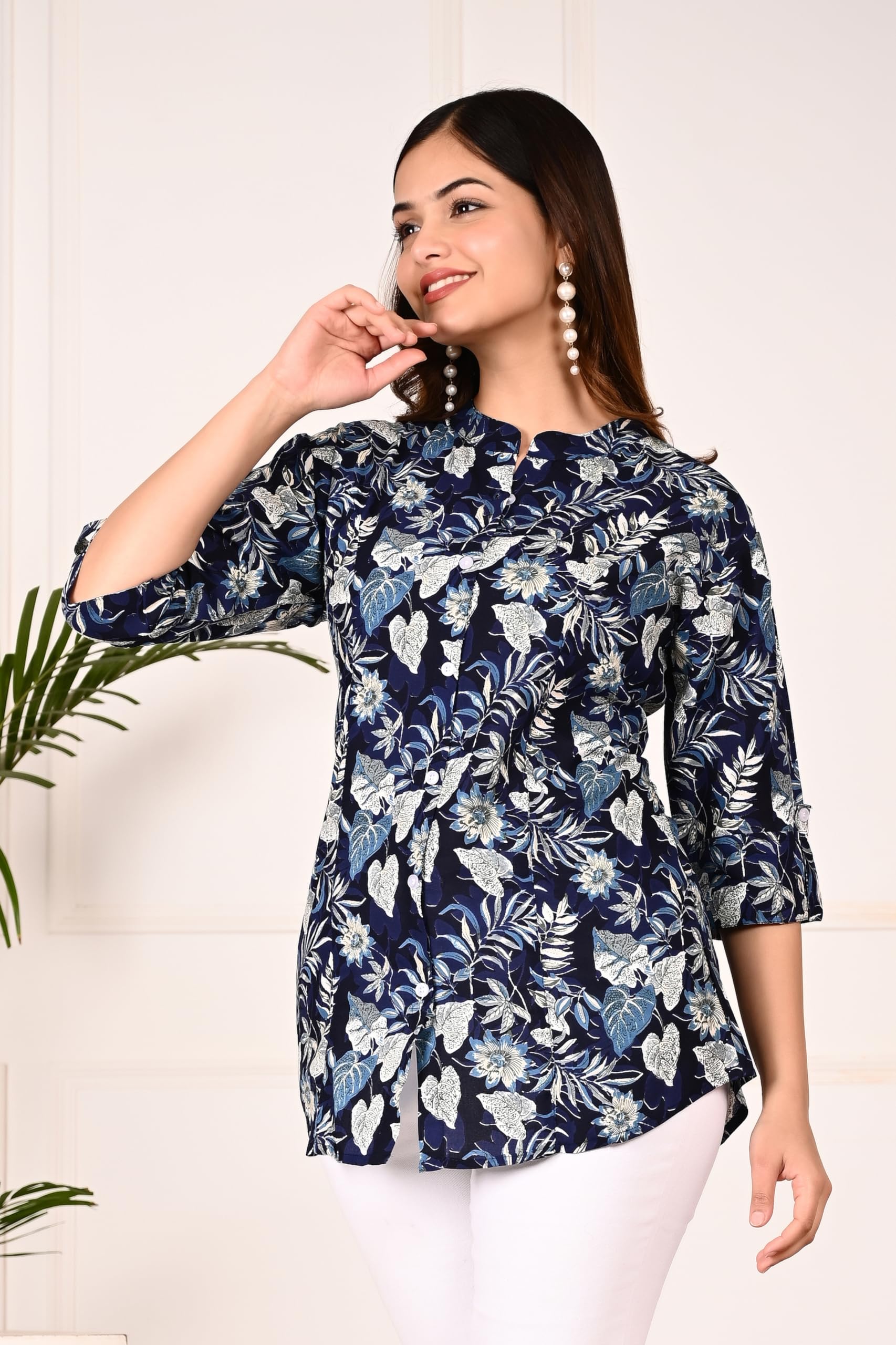 FebQ Women's Printed Mandarin Collar Rayon Shirt - Image 5