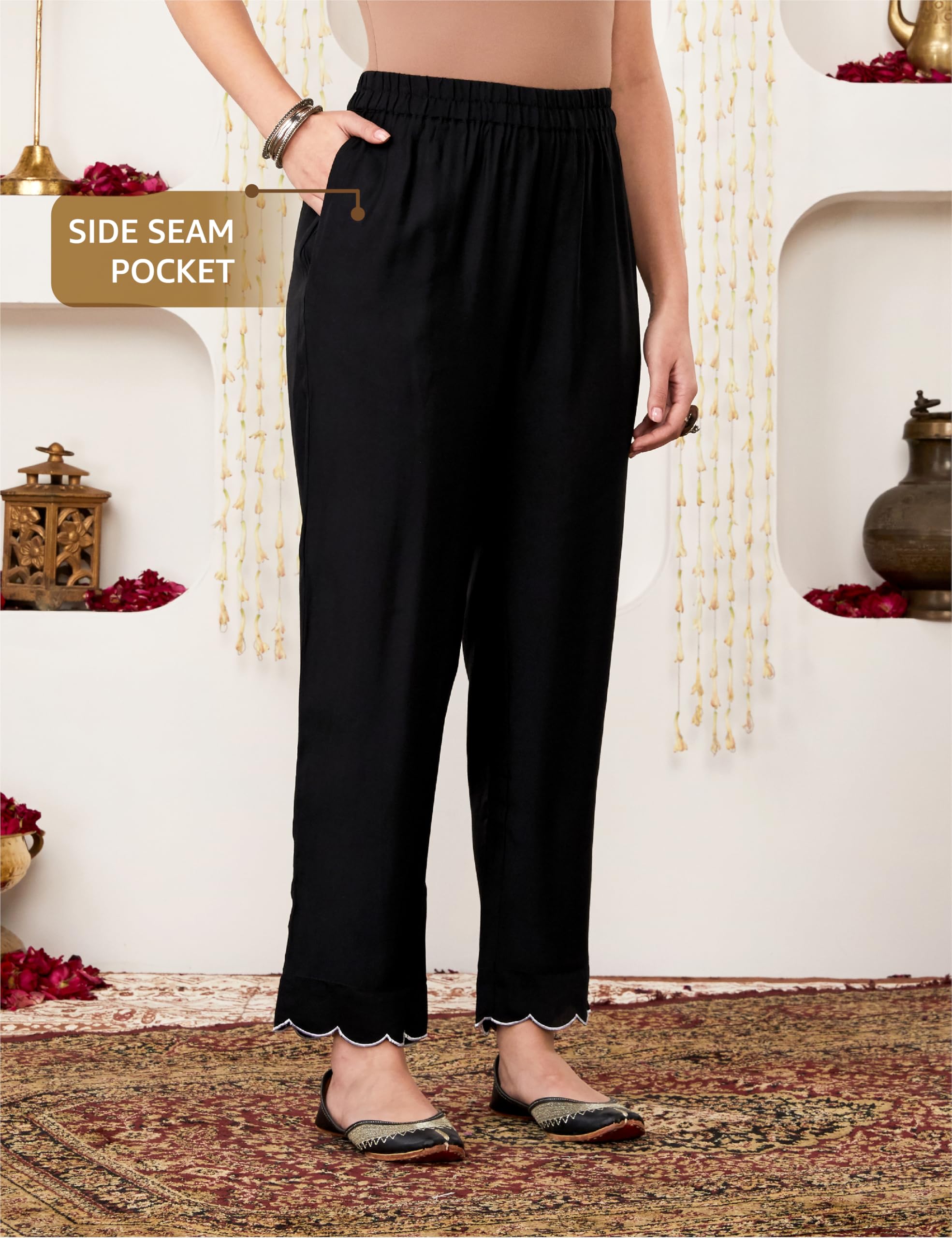 Myx Women's Embroidered Kurta Pant Set with Organza Dupatta - Black - Image 4