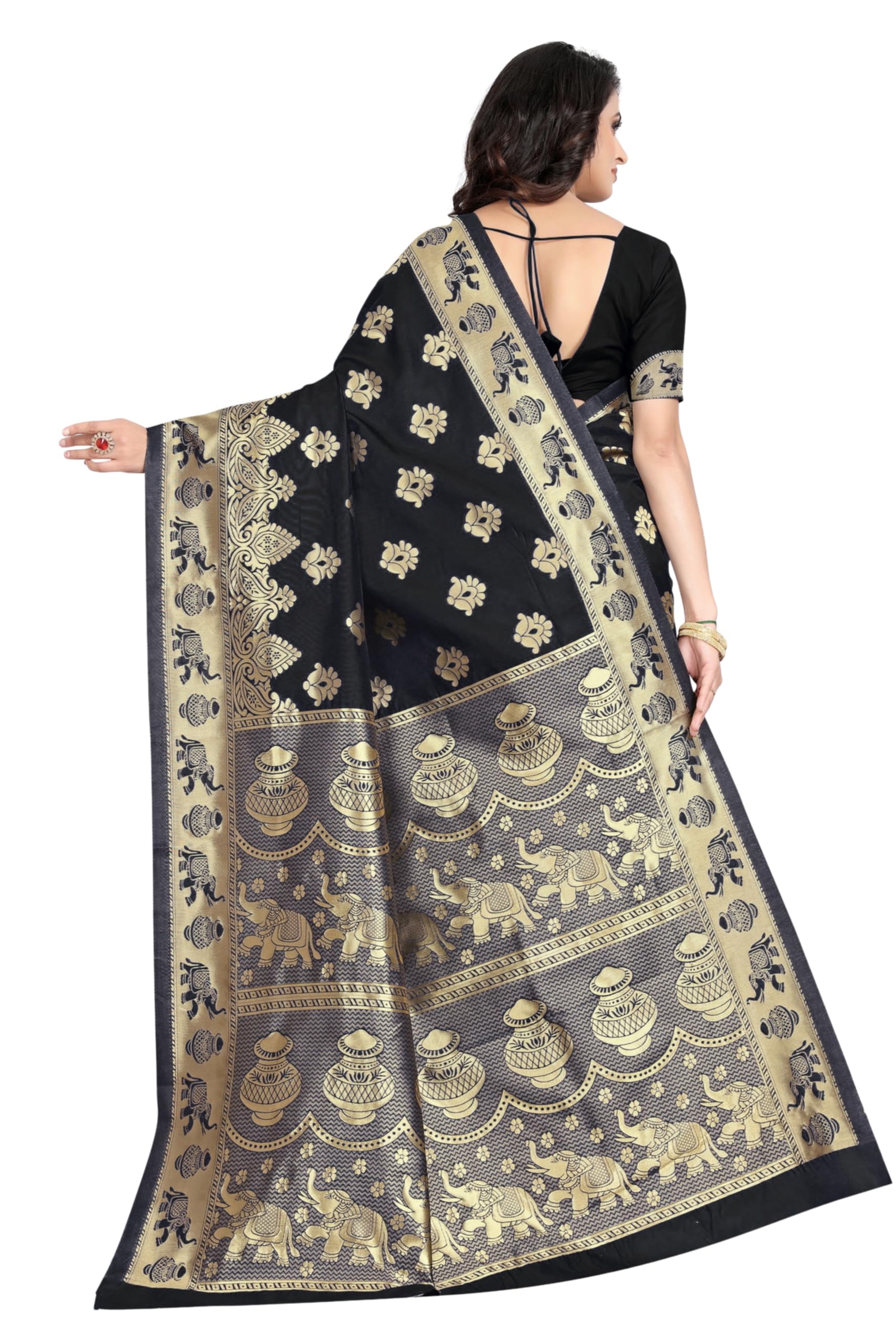 Kanjivaram Art Silk Saree - Black - Image 2