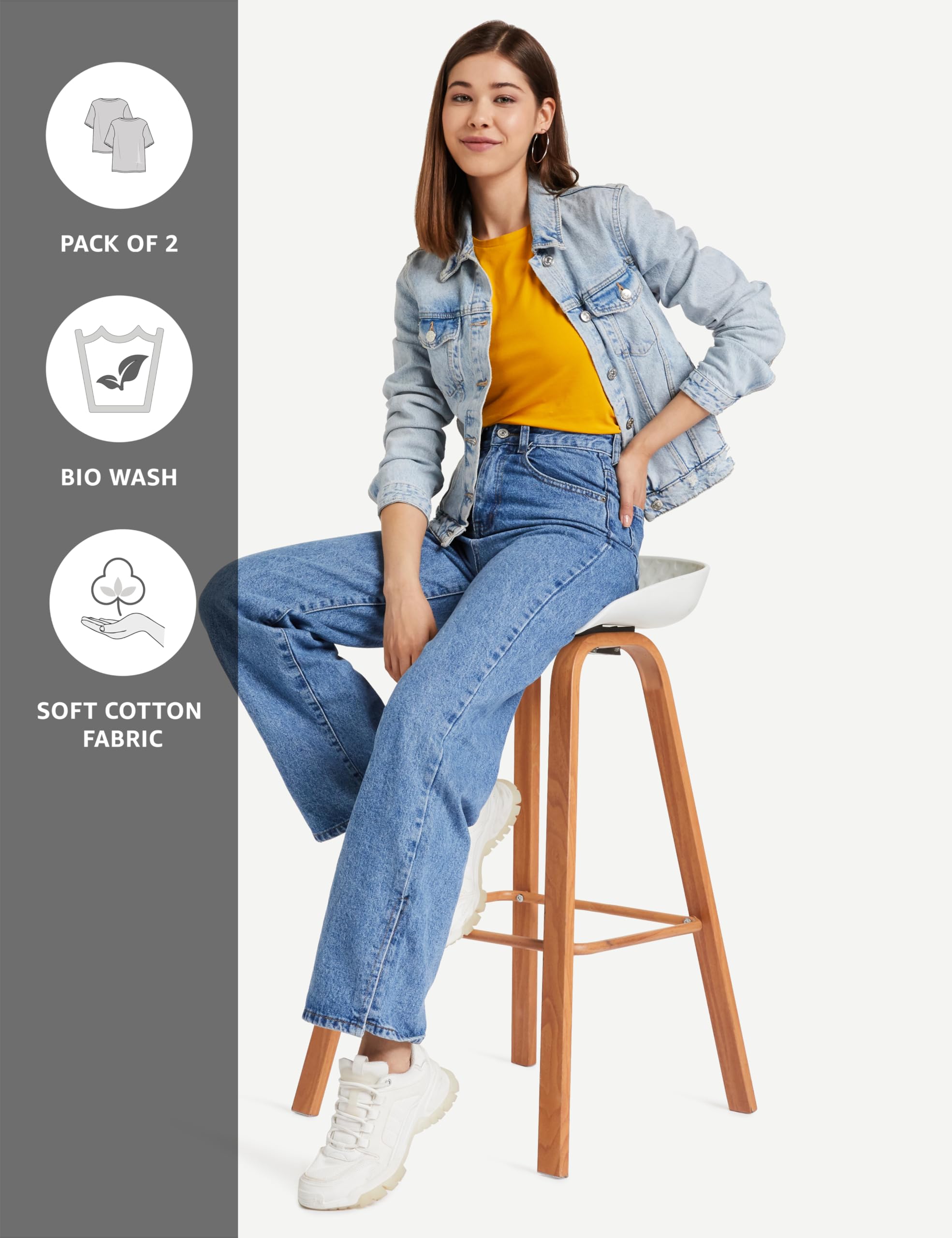 Amazon Women's Solid T-Shirt - Blue & Mustard - Image 4