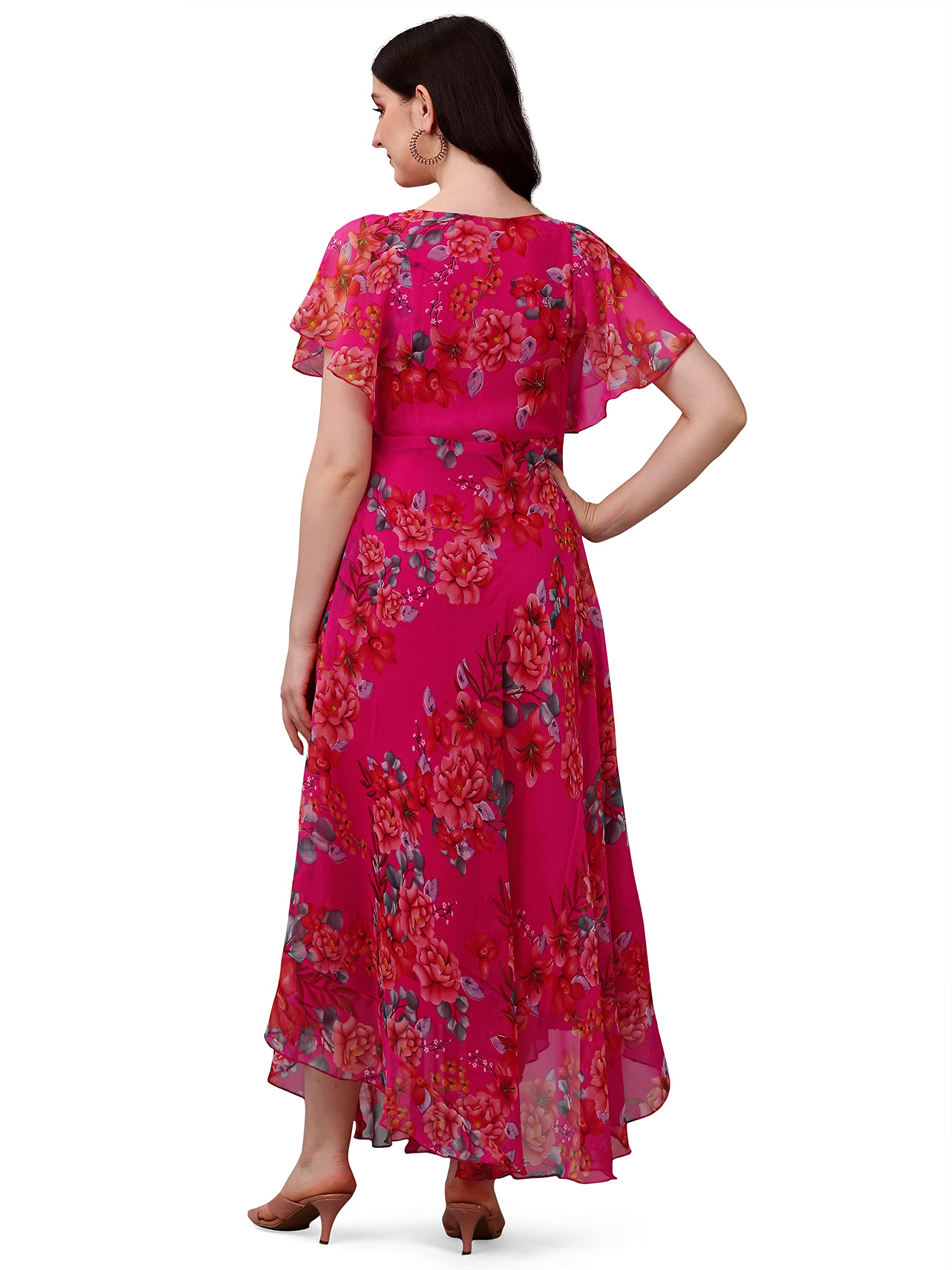 Fashion2wear Women's Georgette Flower Printed Dress - Pink - Image 2