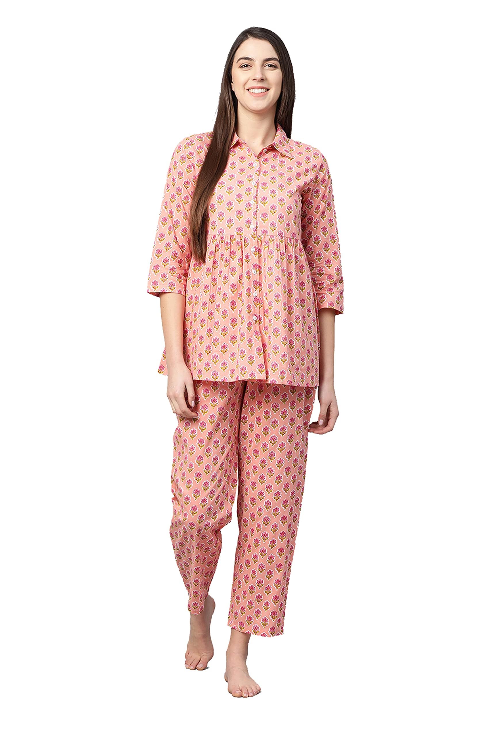 Yash Gallery Pink Floral Cotton Nightwear for Women - Image 3