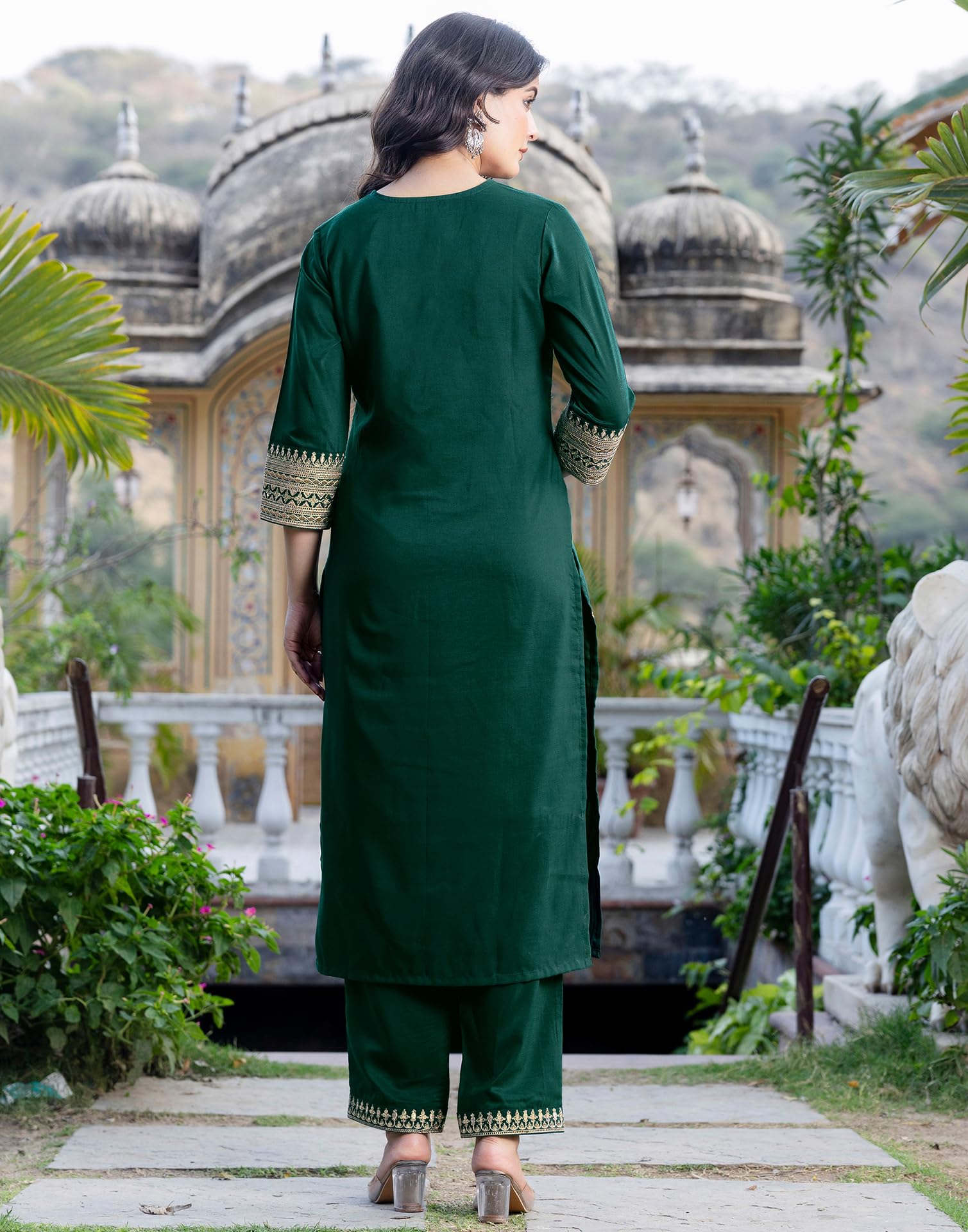 SIRIL Women's Kurta with Pant & Dupatta - Green - Image 2