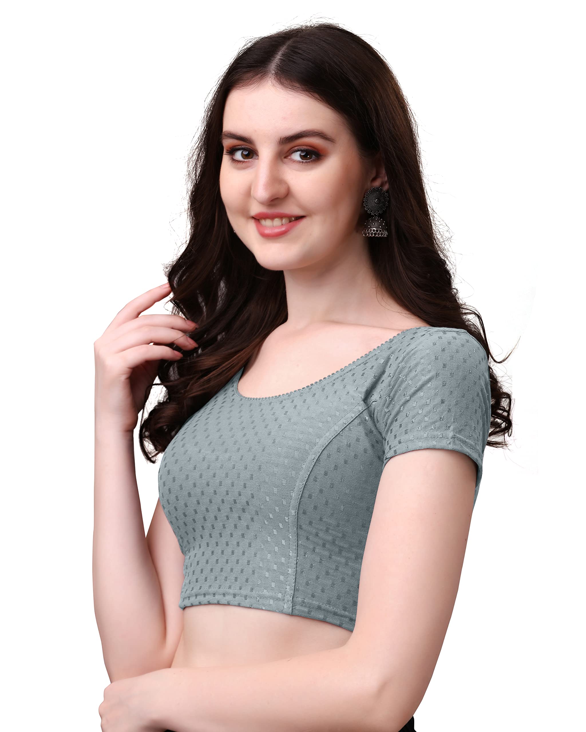 HeeFee Grey Saree Blouse with Short Sleeves