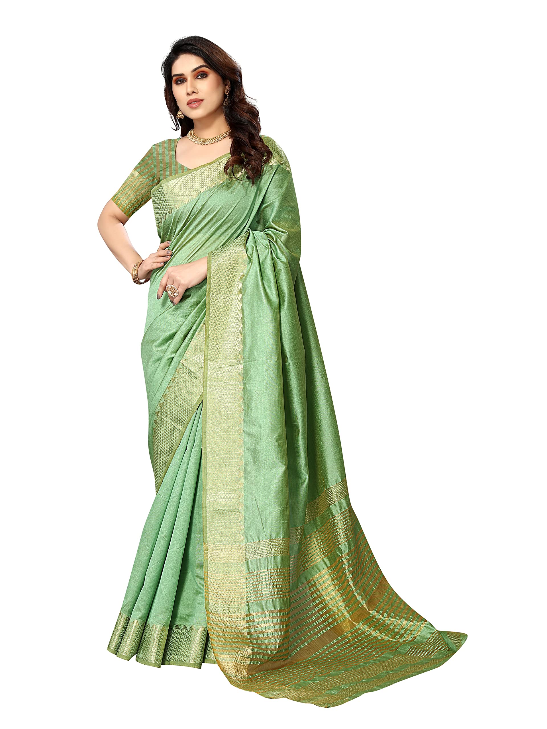 Sidhidata Women's Assam Silk Saree - Pista - Image 3