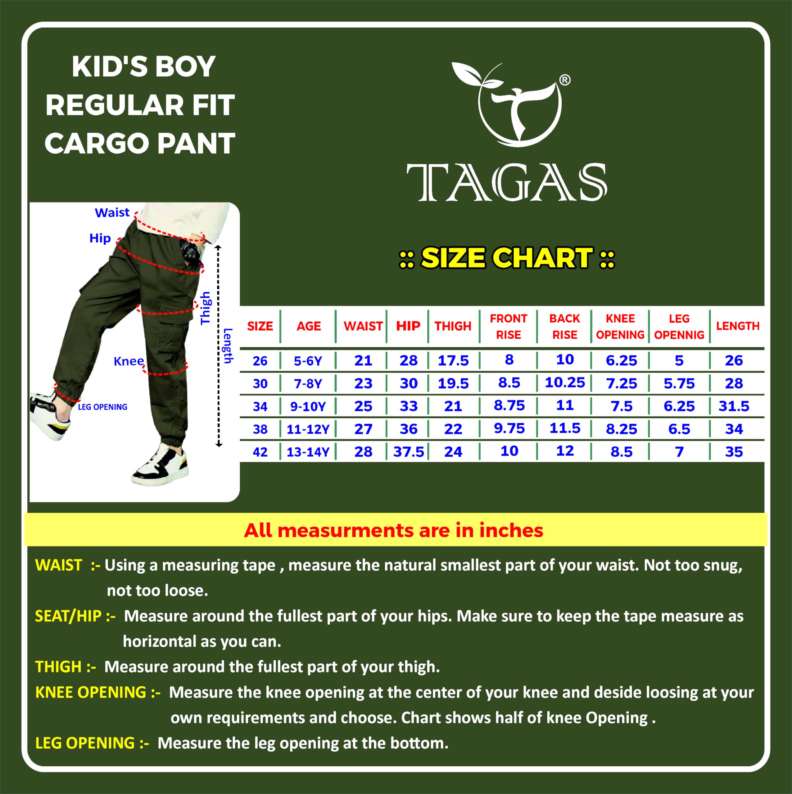 TAGAS Boys Cargo Pant - Green - Image 5