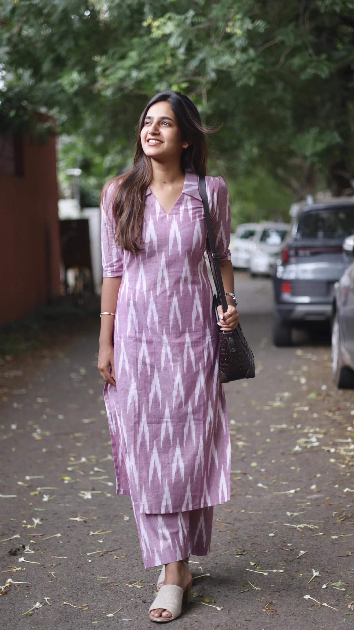 GoSriKi Lavender Ikkat Kurta Set for Women - Image 2