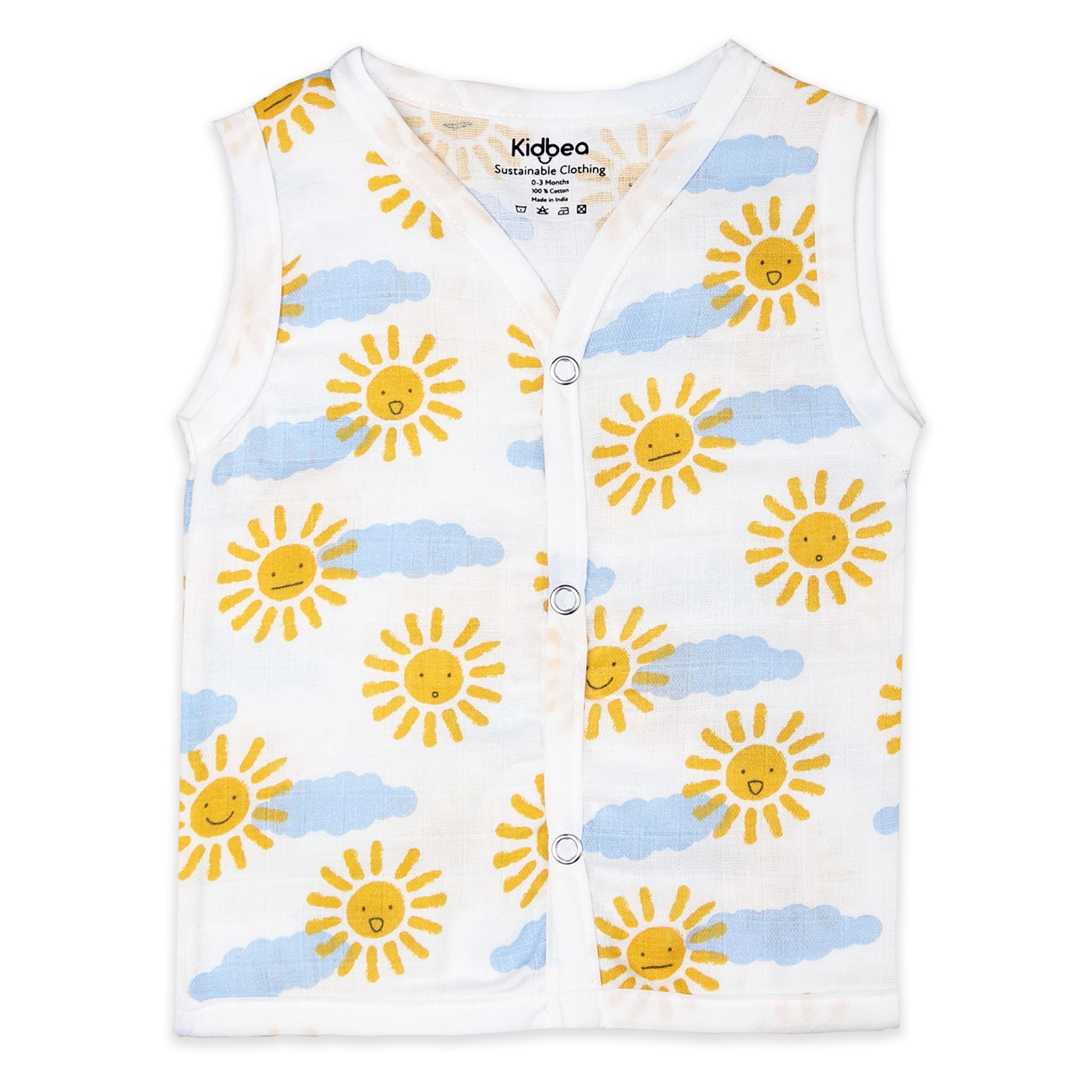 Kidbea Organic Cotton Muslin Button Jhabla for Boys & Girls - White Multi Color - Image 2