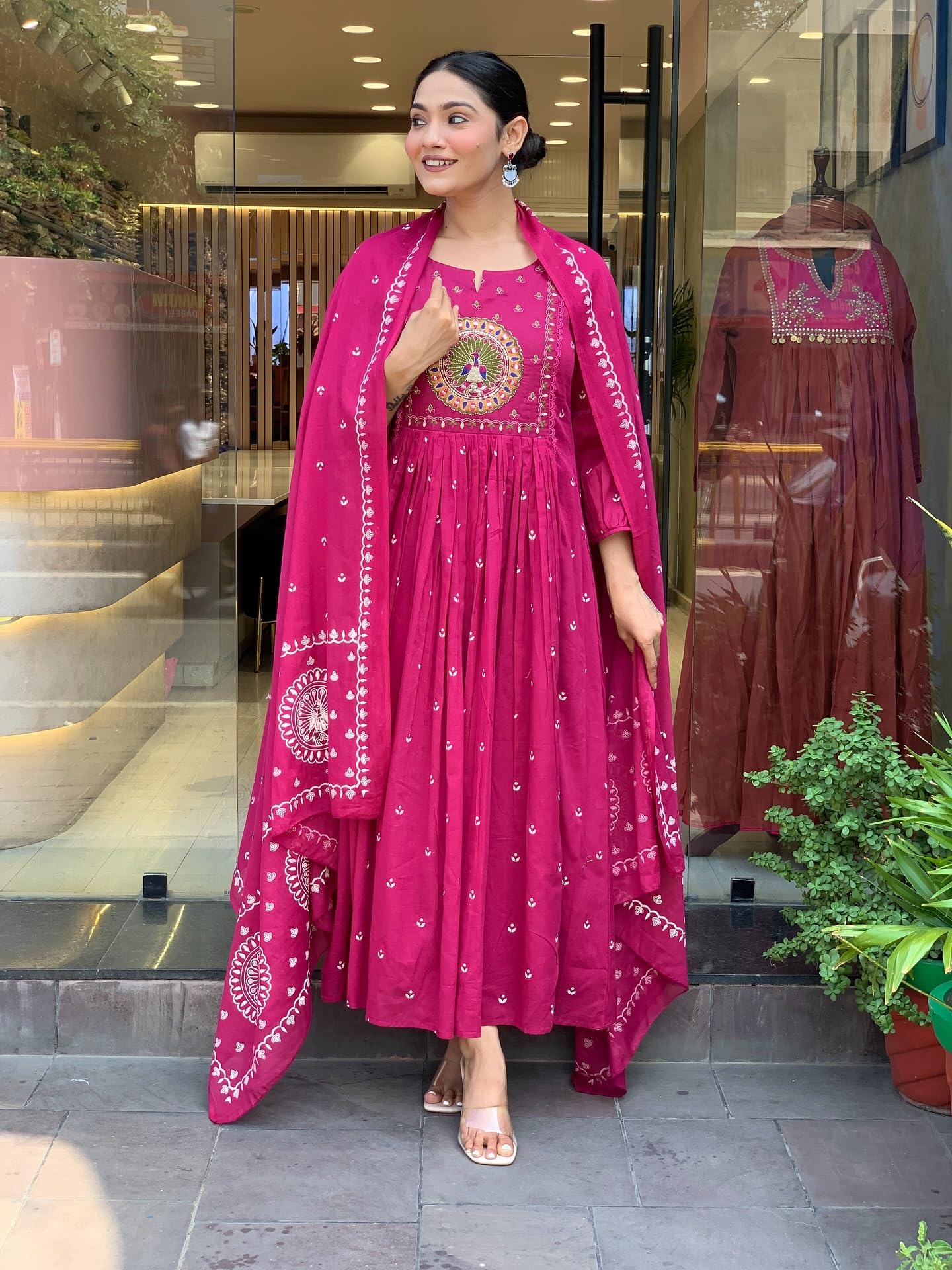 GoSriKi Women's Pink Embroidered Anarkali Kurta Set - Image 4