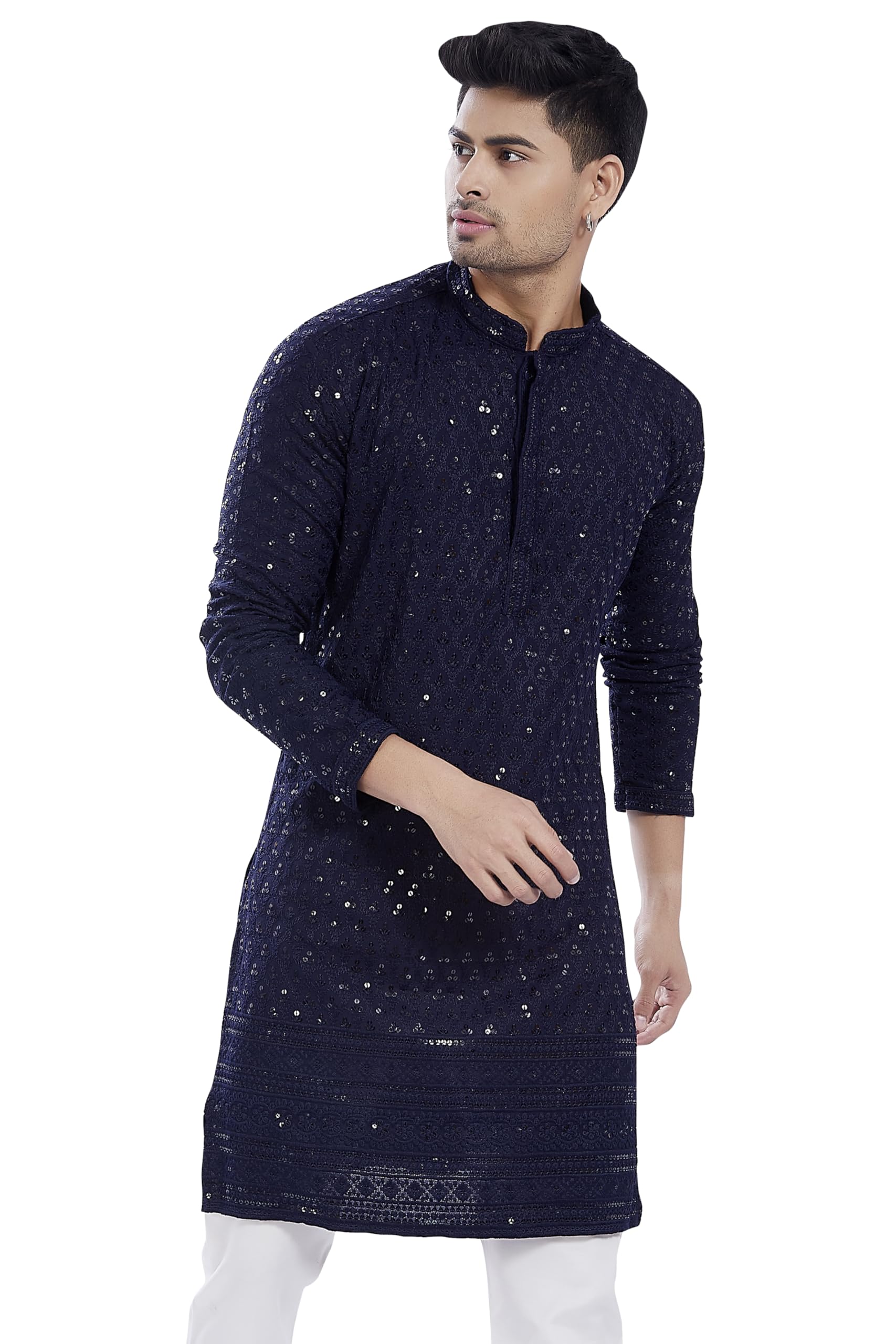 DIVISIVE Men's Sequince Embroidered Kurta - Navy